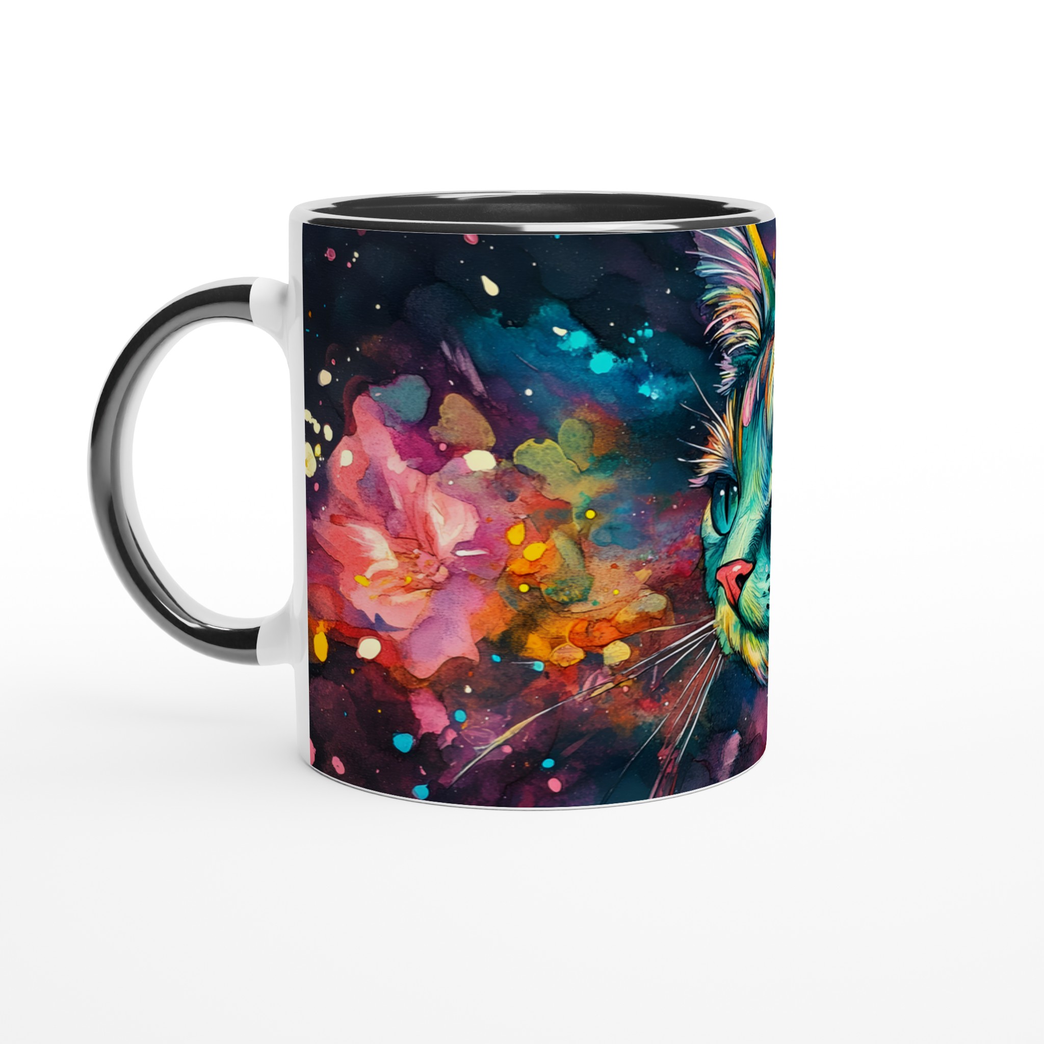 Vit 11oz Keramisk Mugg med Färgstark Katt- och Blomsterdesign i Din Favoritfärg 4 128d9f0b-e32d-4d64-bcf5-96aa5642c8b8
