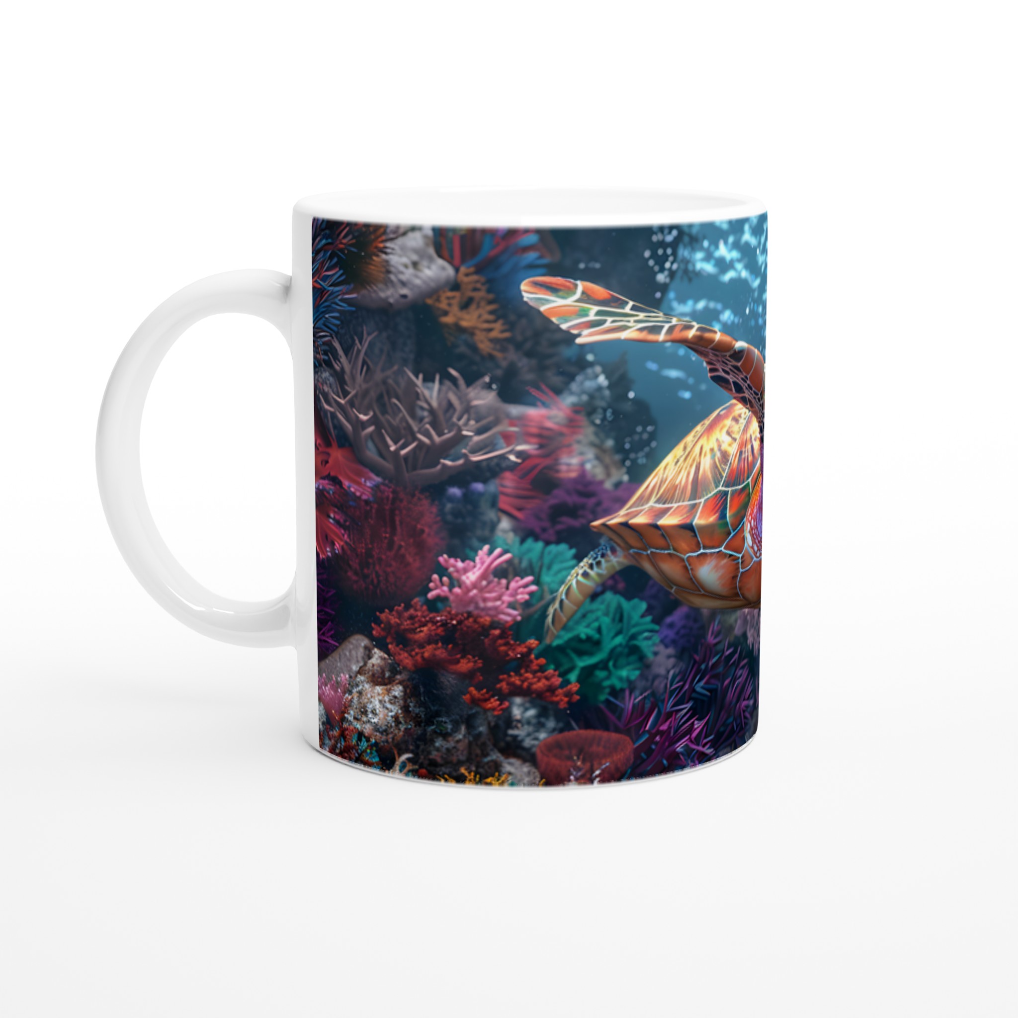Oceanisk Prakt Keramikmugg – Färgglad Havssköldpadda med Koraller i Valfri Kulör 11oz 1 1293f4f4-ad24-4cc0-9c58-67e0a56bd933