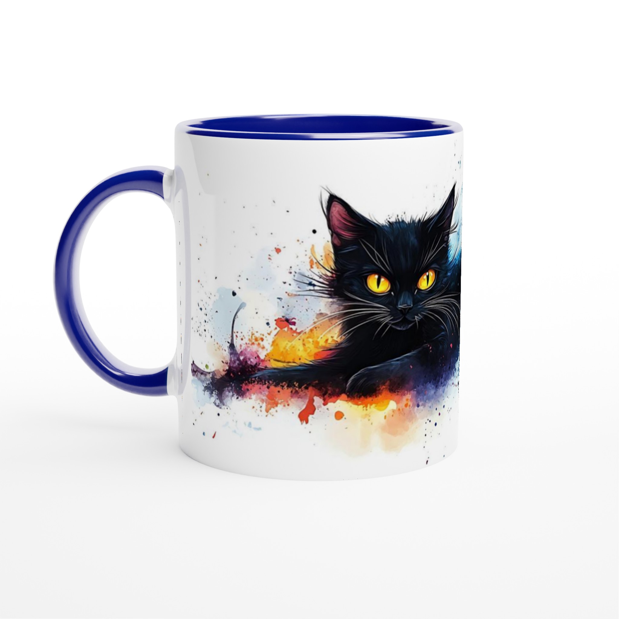 Mystisk Svart Katt Keramikmugg - Akvarell Splash Design i ditt val av 7 färger 2 12f2bb97-5cee-494a-8eeb-adca7280b581