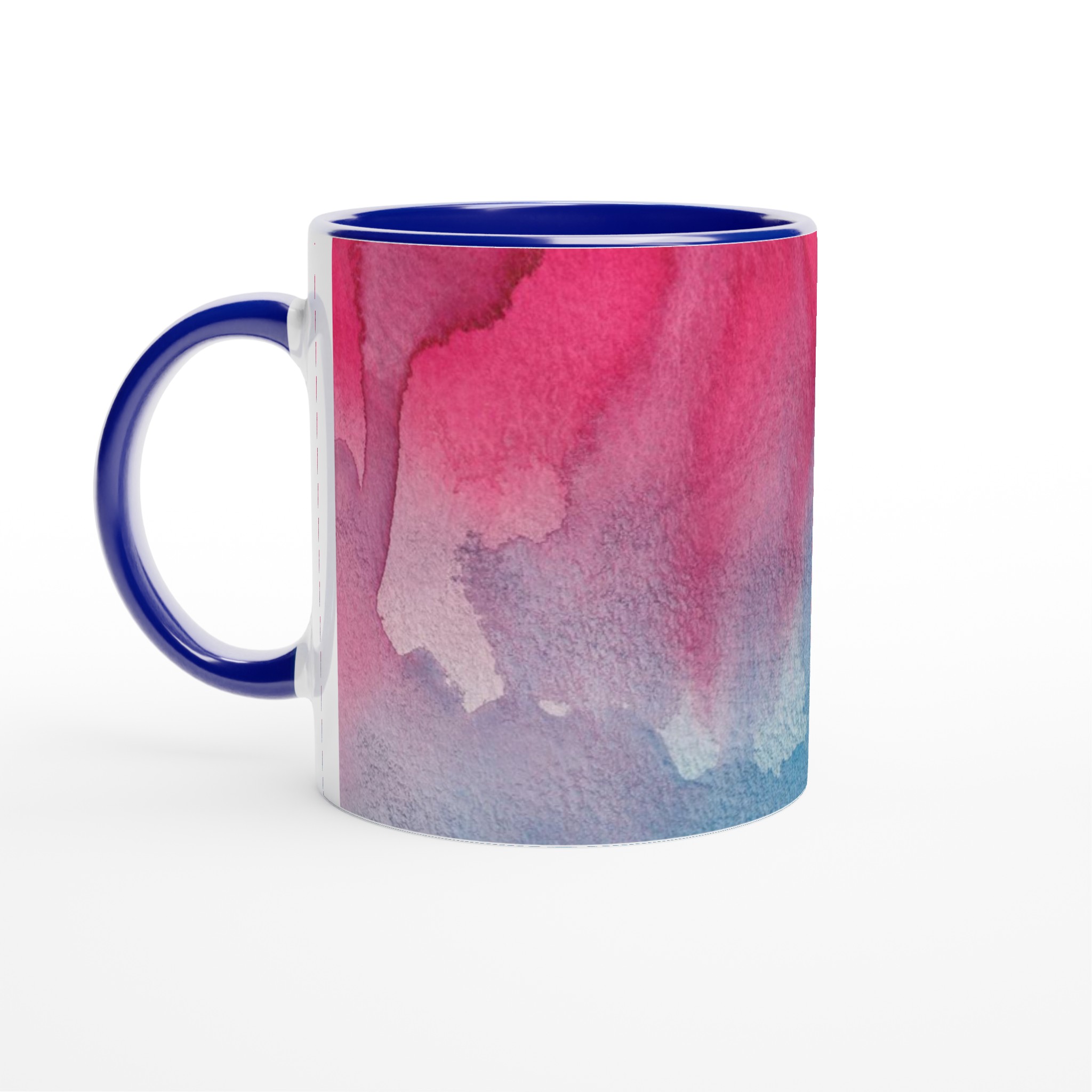 Vit 11oz keramisk mugg med färgstarkt akvarellmotiv i blått och rosarött 2 130288b1-bf9d-46db-883b-ac49bdfbdd1d