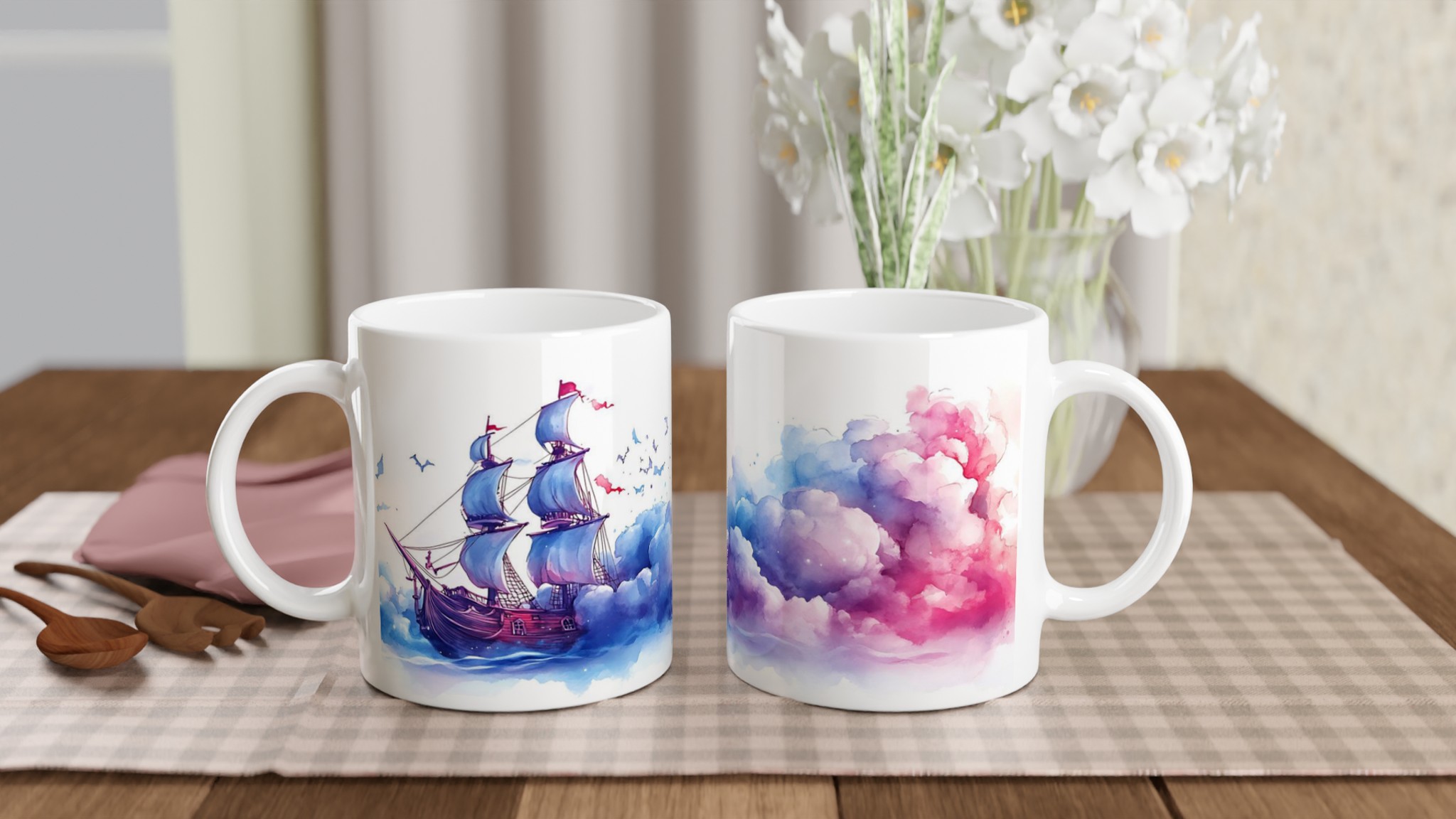 Magisk Akvarell Mugg – Segelfartyg Bland Färgstarka Moln, 11oz Keramikmugg i Valfri Färg 10 134c4cbd-9009-4152-94f3-0920a5fbddd2