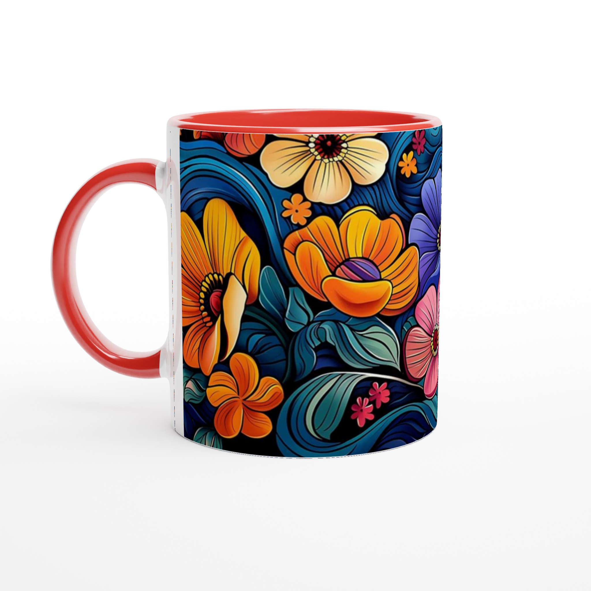 Färgsprakande Blommönster 11oz Keramisk Mugg – Välj bland 7 Livfulla Färger för Din Perfekta Kaffestund 5 13b01ad4-6e8e-4285-b19b-b1fff32ff393