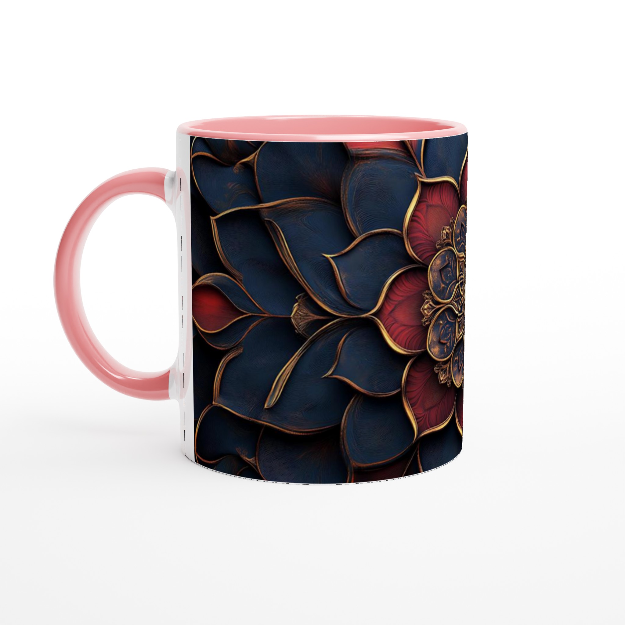 Mörk Lyxig Mandala Mugg – 11oz Keramikmugg med Intrikata Guld- och Röda Mönster 6 13b0c950-3ba1-4847-a206-524a534912ea