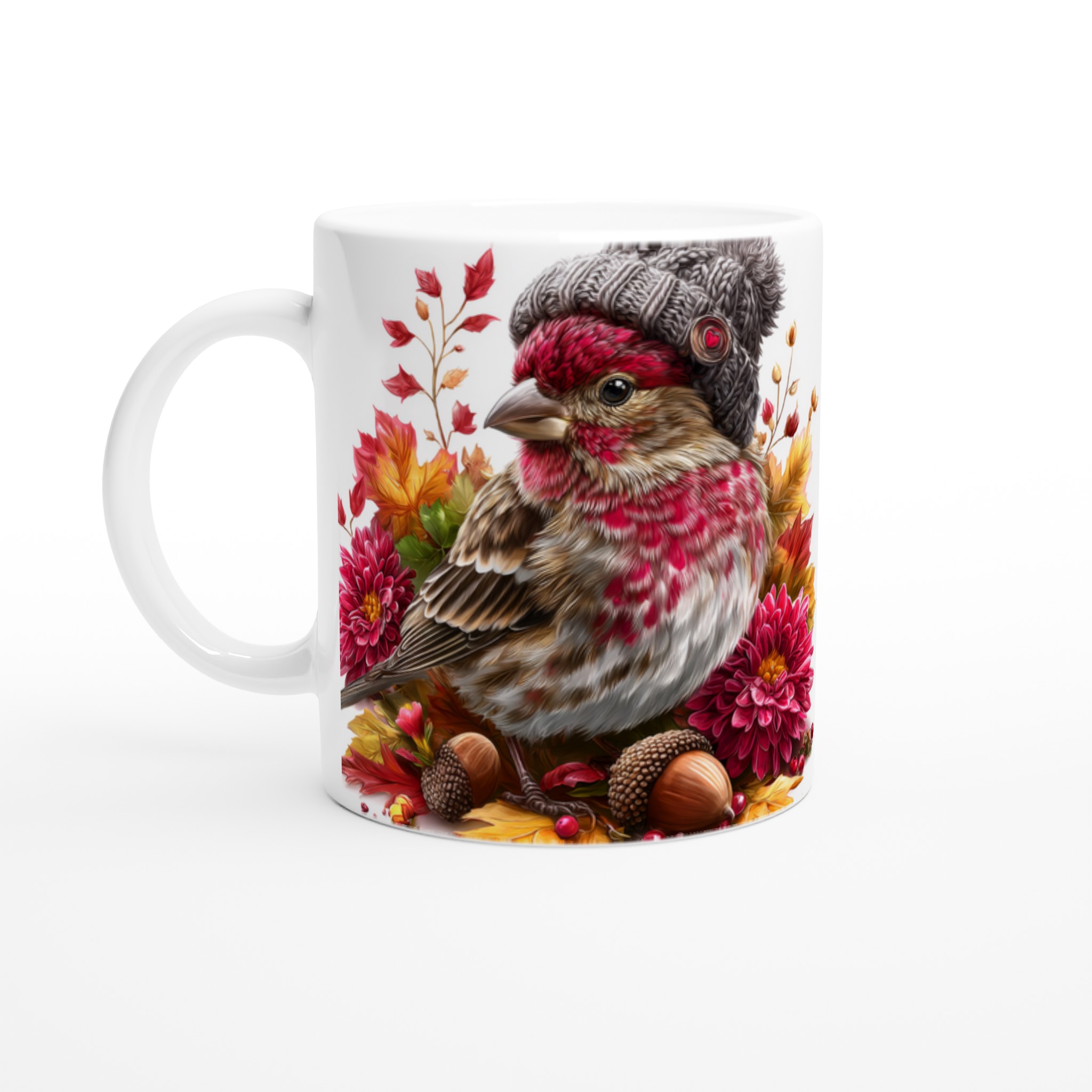 Vit 11oz keramisk mugg med höstfågelmotiv – välj din favoritfärg för vardagsmys 1 13eab0e9-2d0f-4aa0-8b50-724dd7d6e4ff