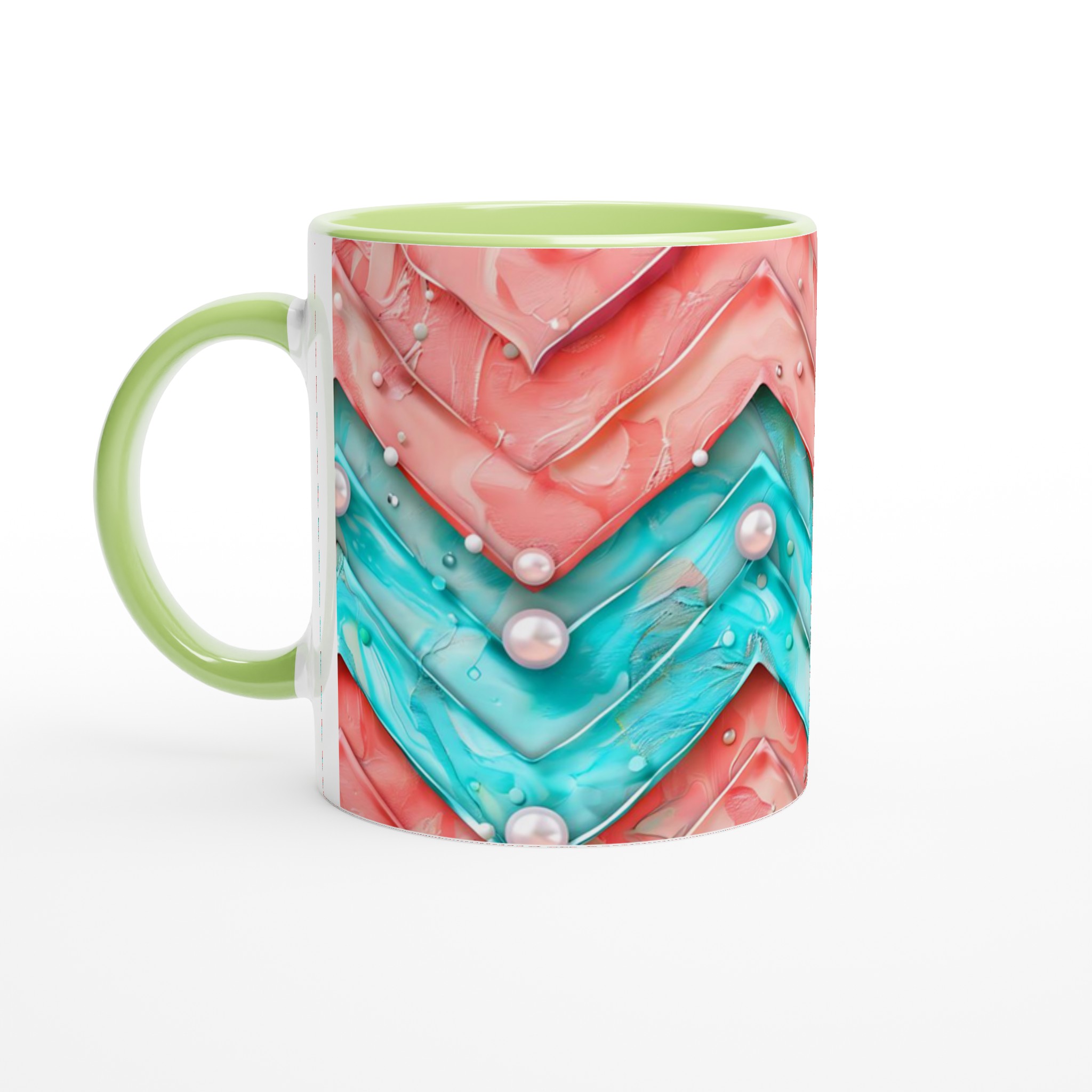Vit 11oz keramisk mugg med färgstarkt abstrakt mönster i blått och korall 7 1437f427-3ee9-408c-88d4-14b9ef8e5616