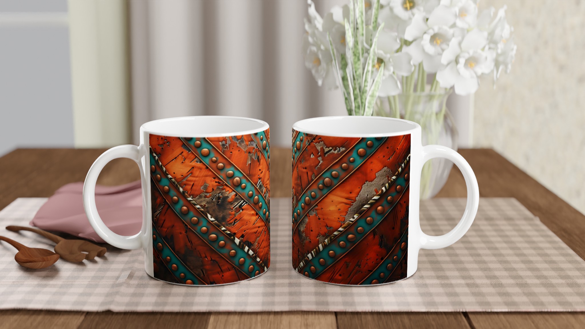 Premium 11oz Keramisk Mugg med Rustik, Konstnärlig Design i Sju Färgstarka Nyanser 10 14424d80-bb2c-4fc8-9d8b-82ff20f2f152