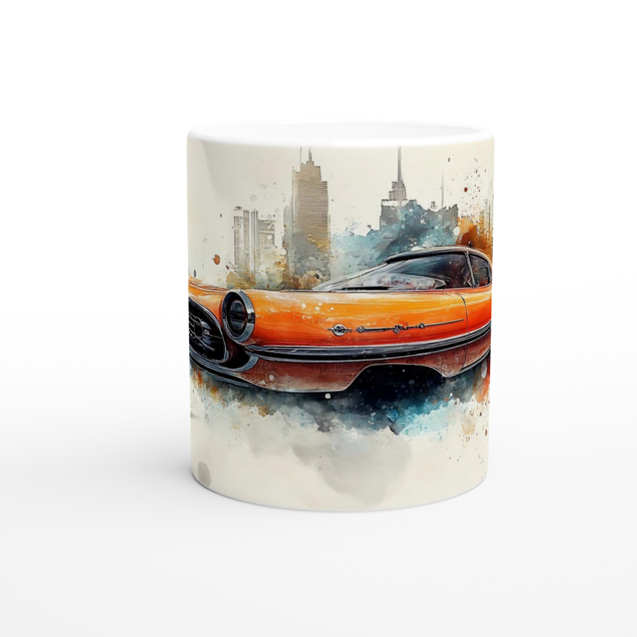 Retro Road Trip: Vibrant Watercolor Classic Car Mugg - 11oz Keramisk Kaffemugg i ditt val av 7 färger 8 147da612-1bcb-442e-b1db-98f766a2709c