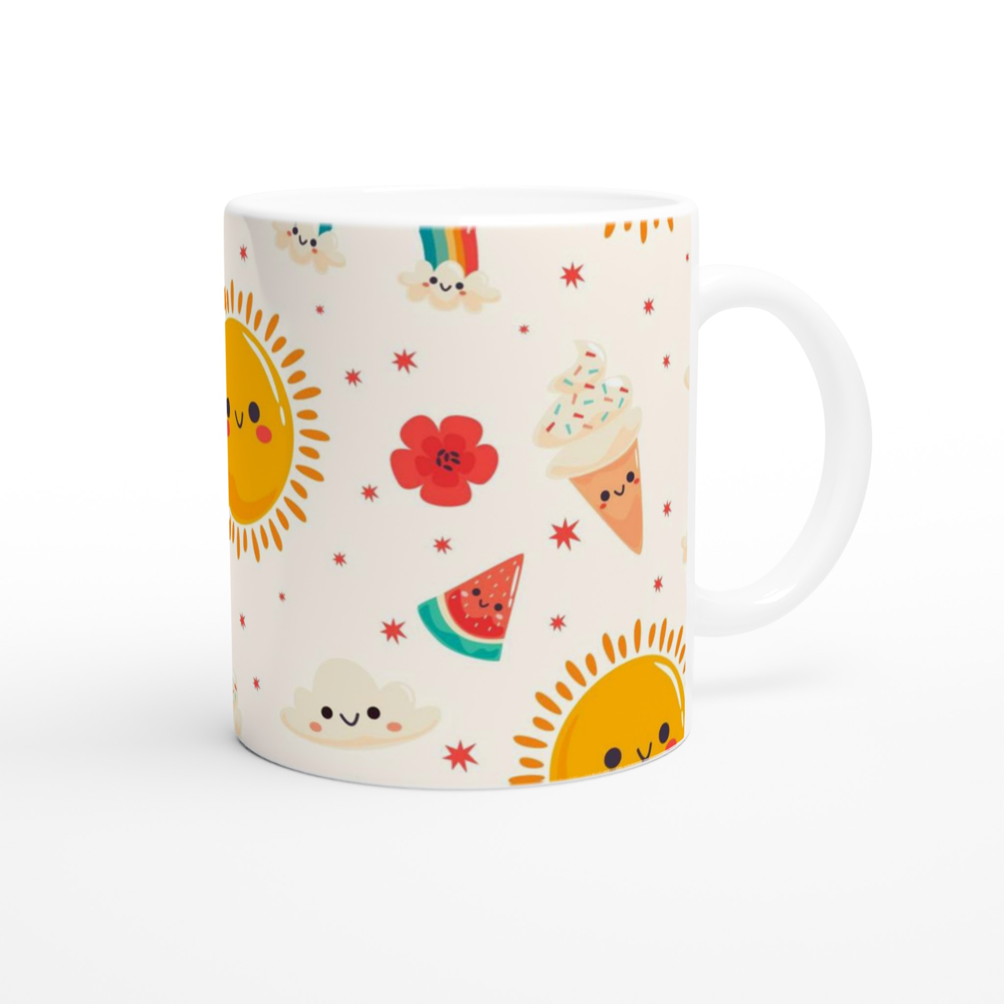 Glad Sommar Mugg – 11oz Keramikmugg med Kawaii Sol, Regnbågar och Glass – Välj bland 7 Livliga Färger! 9 14a93f9e-41bb-448b-ac2d-49267e79e54b