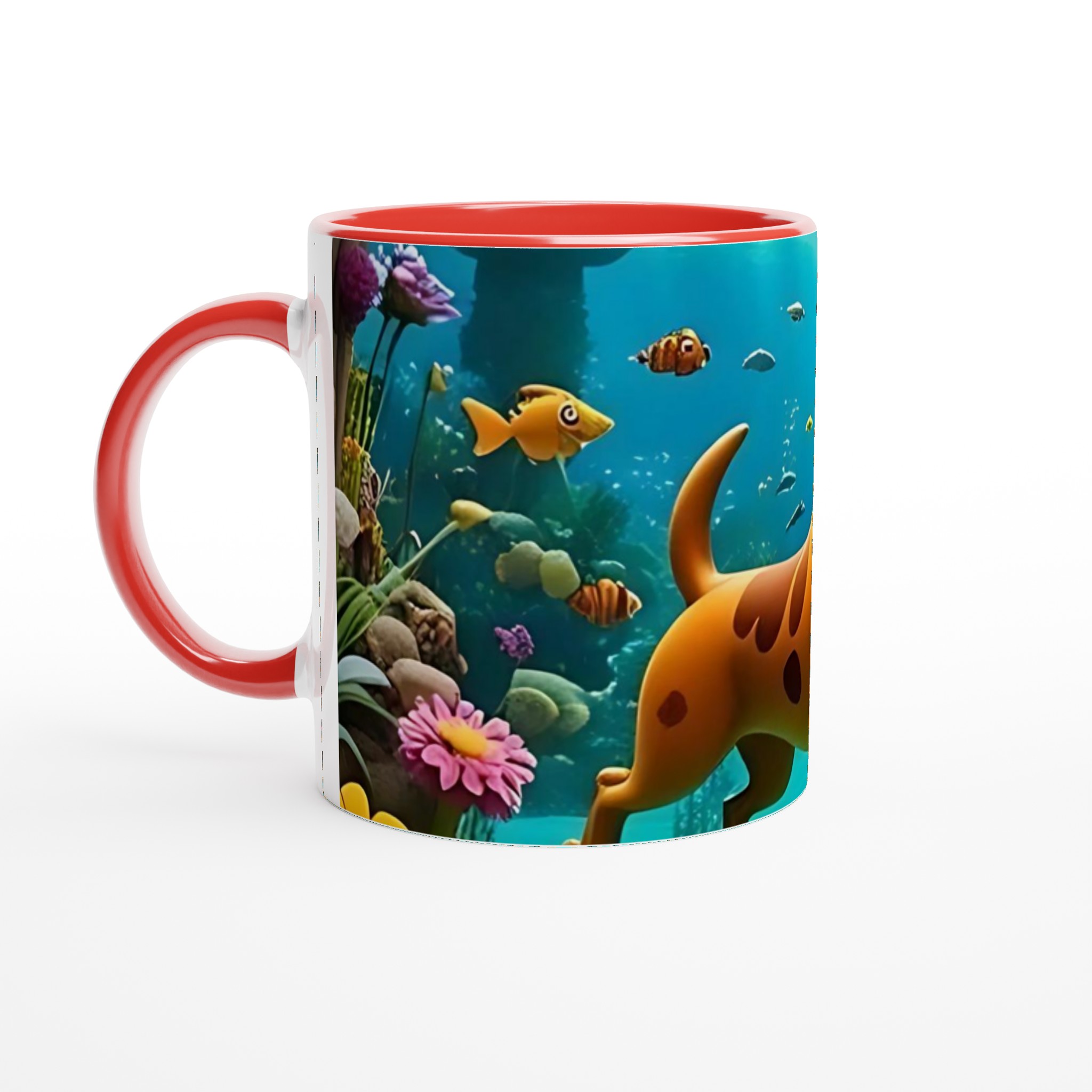 Vit 11oz keramisk mugg med färgsprakande undervattensäventyr och lekfull hunddesign 5 14b0f4d7-4c8b-4311-be96-df76475e681a