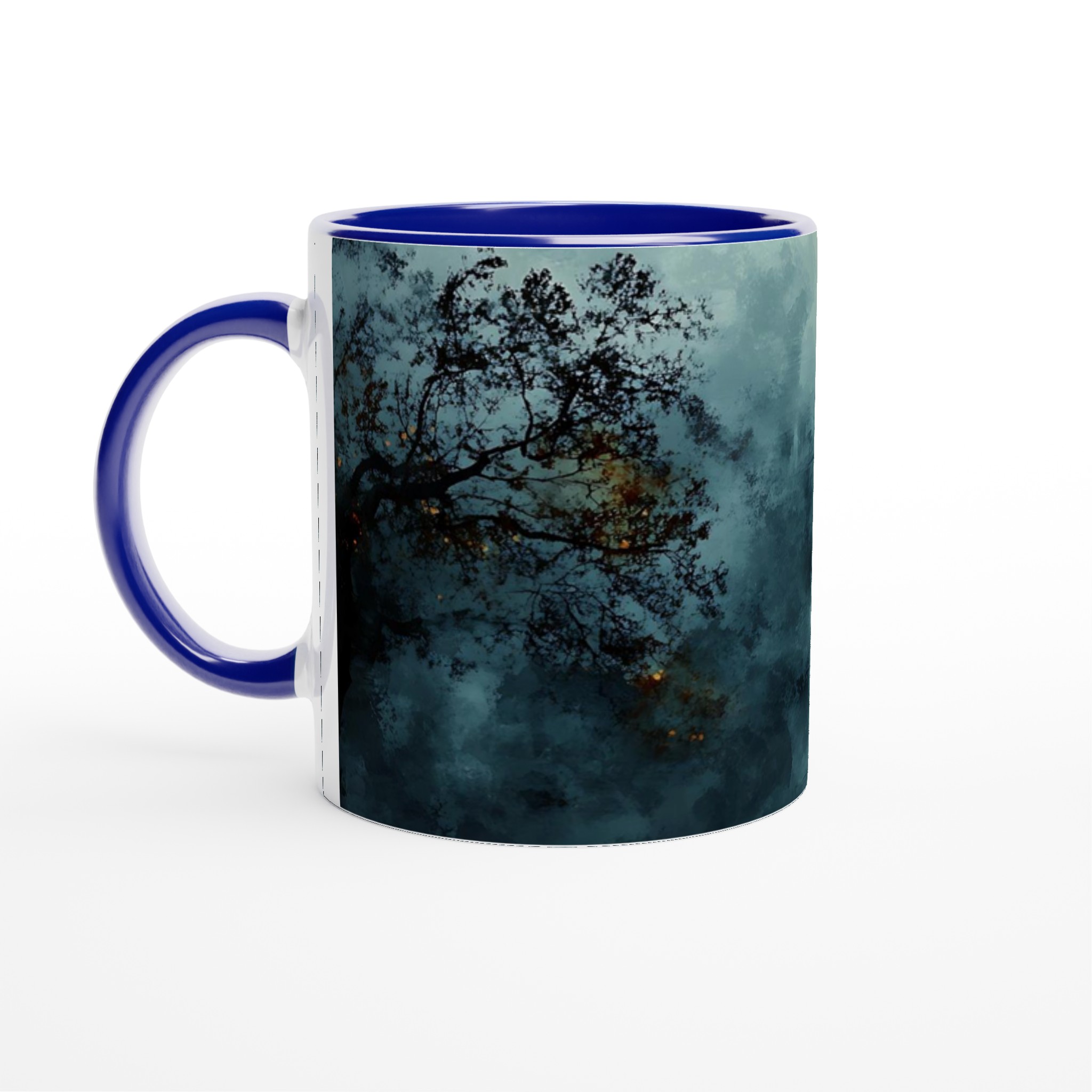 Mystisk Gryning 11oz Keramisk Mugg - Drömsk Stadsmiljö i Dimmiga Blåtoner 2 14bcddb6-7572-4336-a022-98f703cf80f9