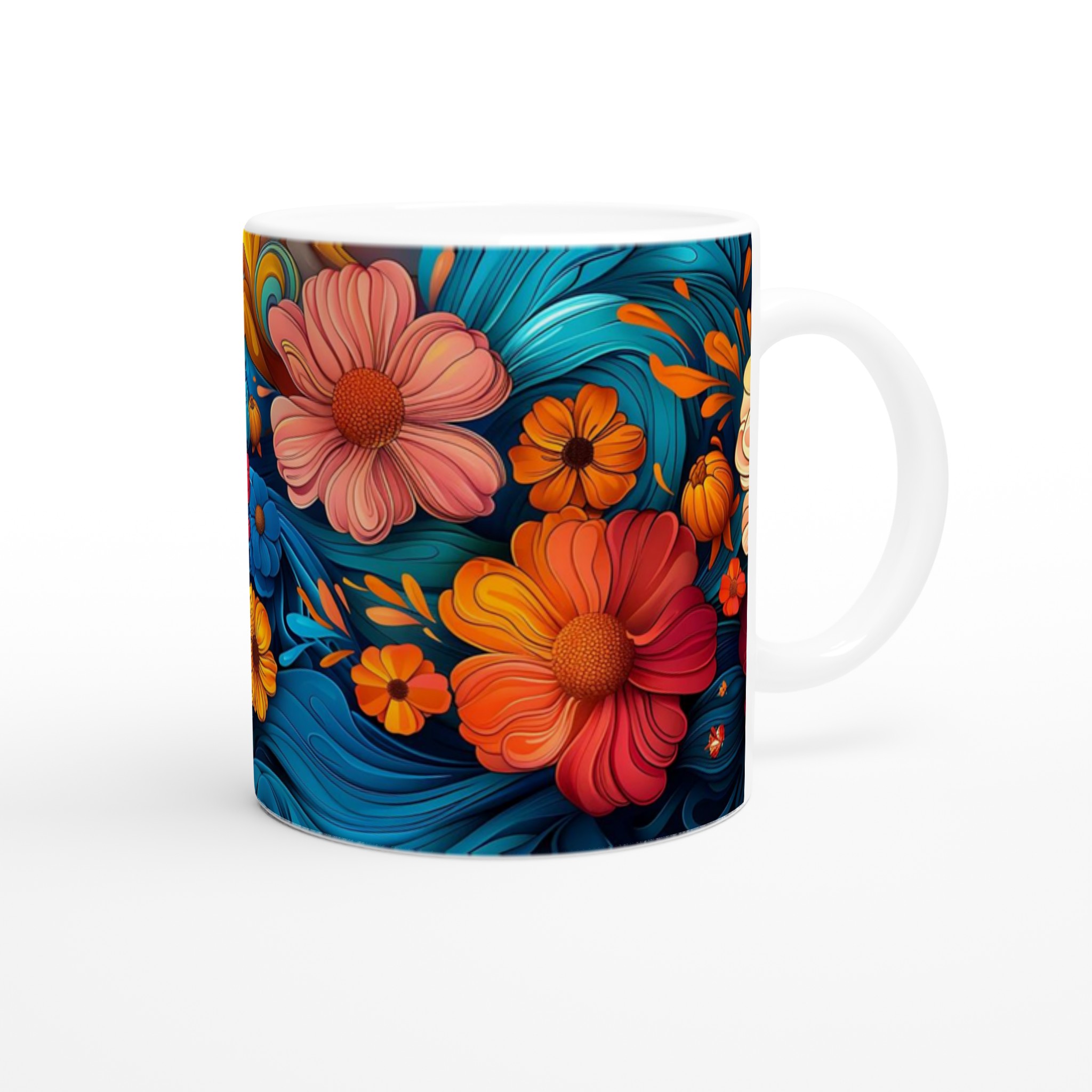 Färgglad Blommig Keramisk Mugg – 11 oz Vit Mugg för Livliga Dryckesstunder 10 14ecef71-d27c-48a3-9926-9d057a122e83