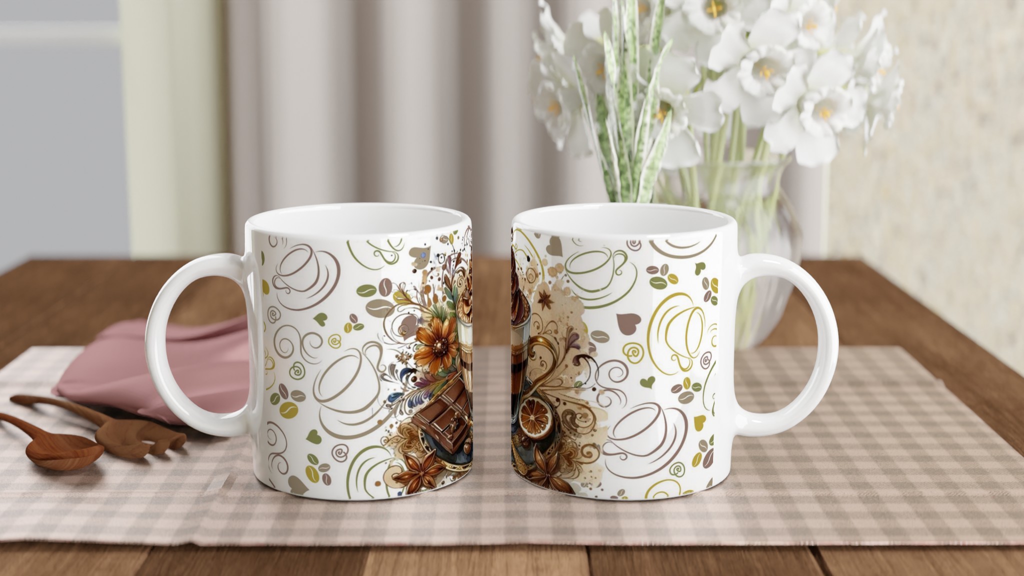 Vit 11oz keramisk mugg med elegant kaffemotiv i varma jordtoner – välj din favoritfärg 10 1521641a-0c2b-48af-a00c-299d141a5265