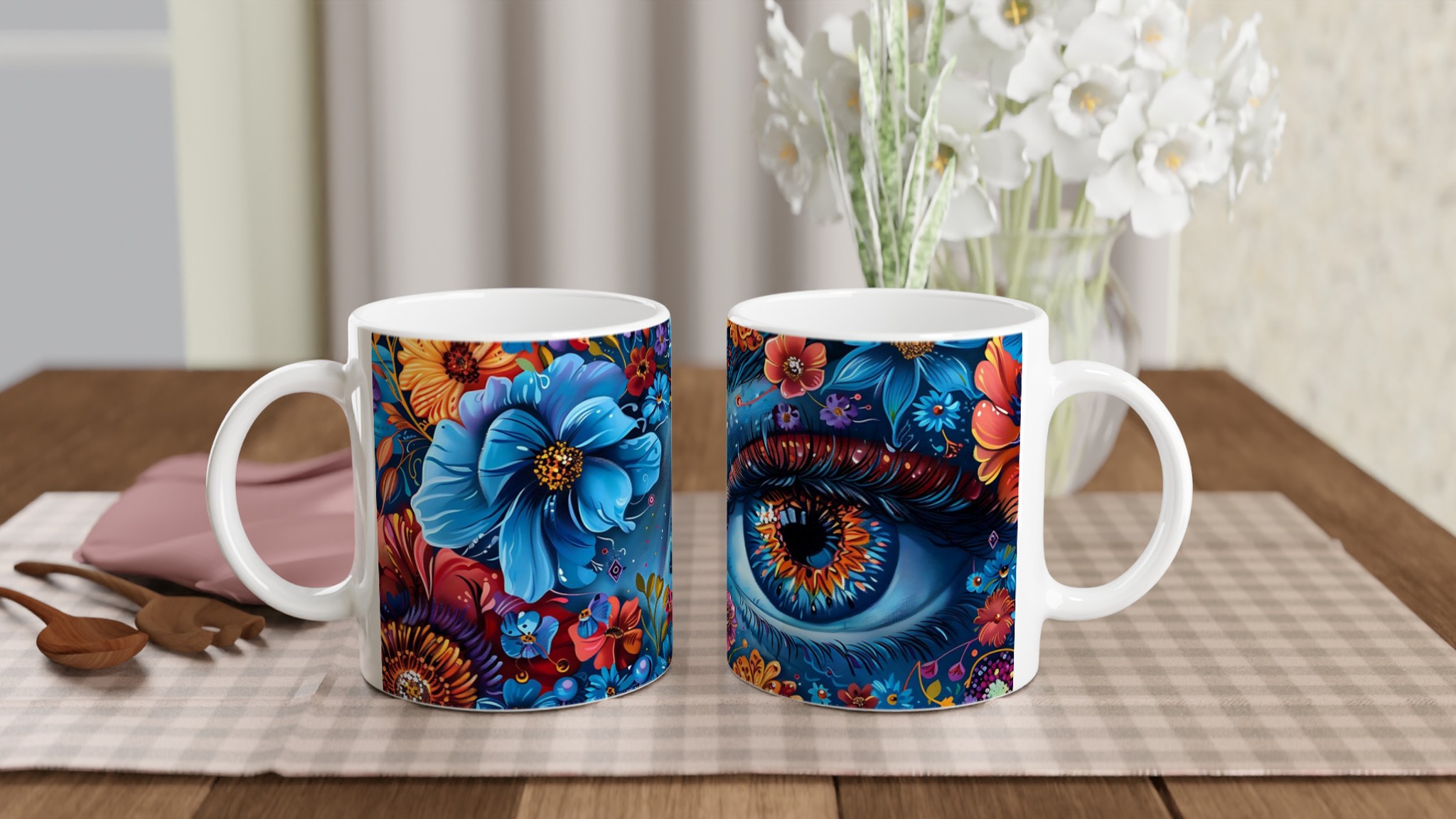 Magical Floral Eye Keramikmugg – En Konstnärlig Kaffestund i Levande Färger, Välj bland 7 Livfulla Nyanser 10 1524b806-b956-45f5-b6a5-947b74234f85