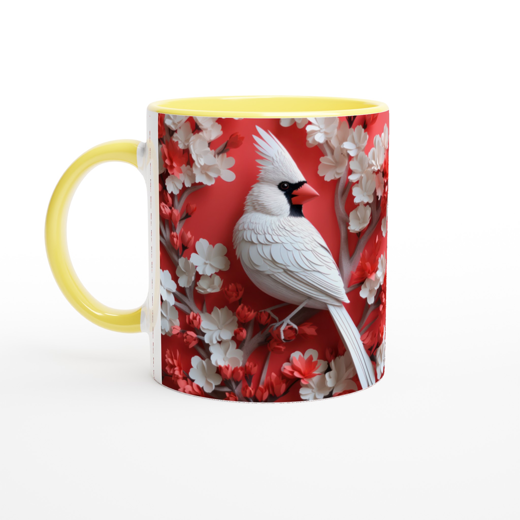 Vit 11oz keramisk mugg med elegant fågel- och blomstermotiv – välj bland sju levande färger 3 1555ca35-ea92-4a5a-9a4d-85cc0e604552