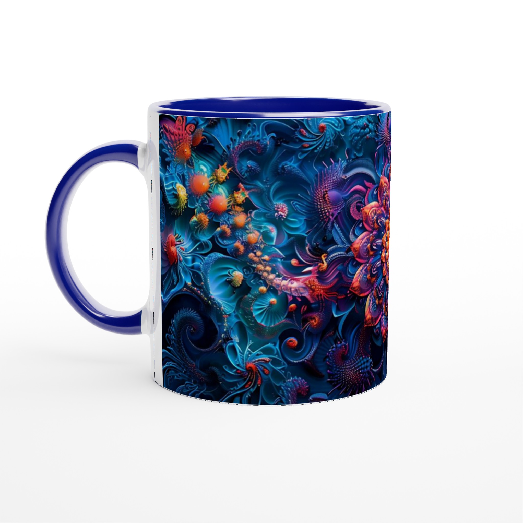 Kosmisk Blomsterprakt Keramikmugg – En Explosion av Färg och Mytisk Design (11oz) 2 157fd6de-6fd2-4a4a-9976-10ba6b60415e