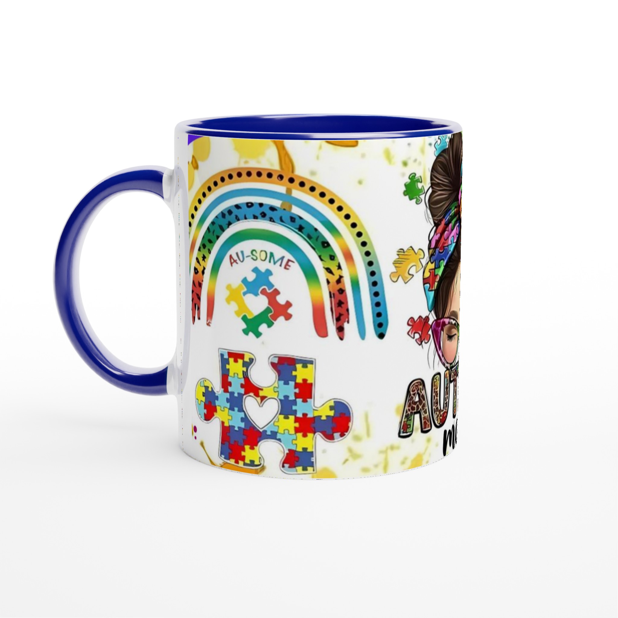 Vit 11oz keramisk mugg med färgstark Autism Mom-design – välj bland sju livfulla keramiska färger 2 15d1ff96-db3f-4307-894e-c21e10ac47d5