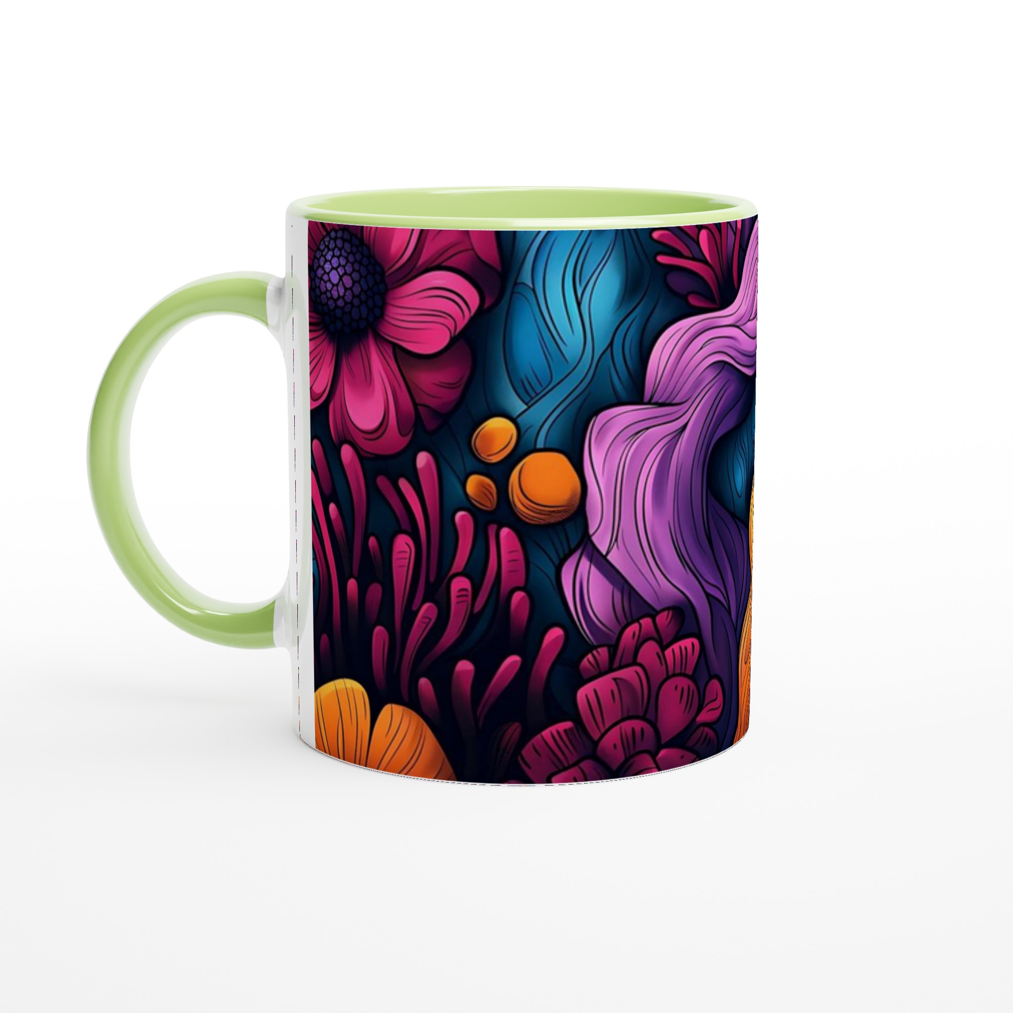Abstrakt Blommig 11oz Keramikmugg – Din Kaffepaus, En Färgexplosion! 7 161b428f-3600-4e1f-99e2-f775bff281ef