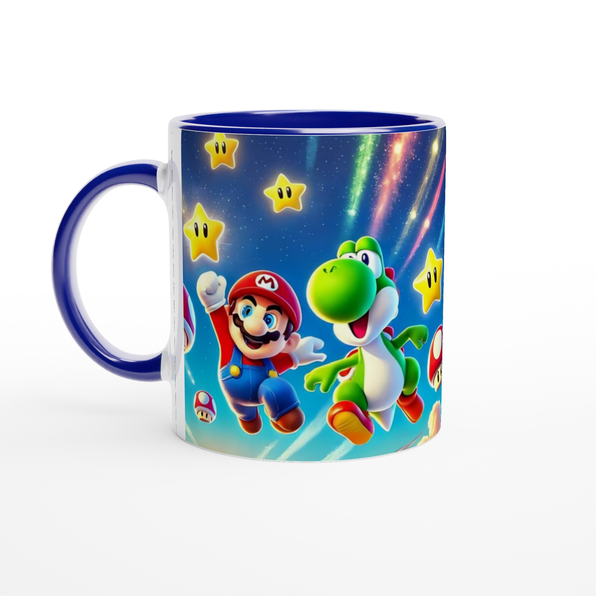 Vit 11oz keramisk mugg med färgstarka spelkaraktärer och magiska stjärnor – välj din keramiska färg 2 166e77c3-e553-4192-8c31-a4b62cd1b164