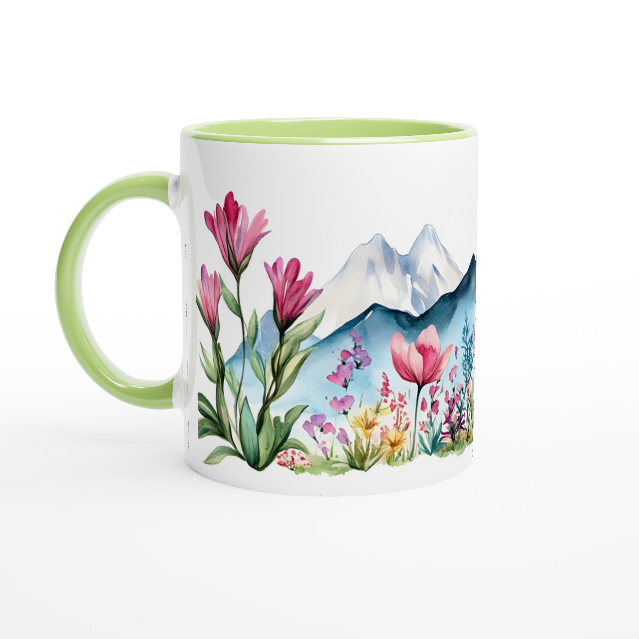 Akvarellblommig bergsmugg – 11 oz keramikmugg i ditt val av 7 färger 7 168f2ed4-c011-42aa-9714-c8026af00443