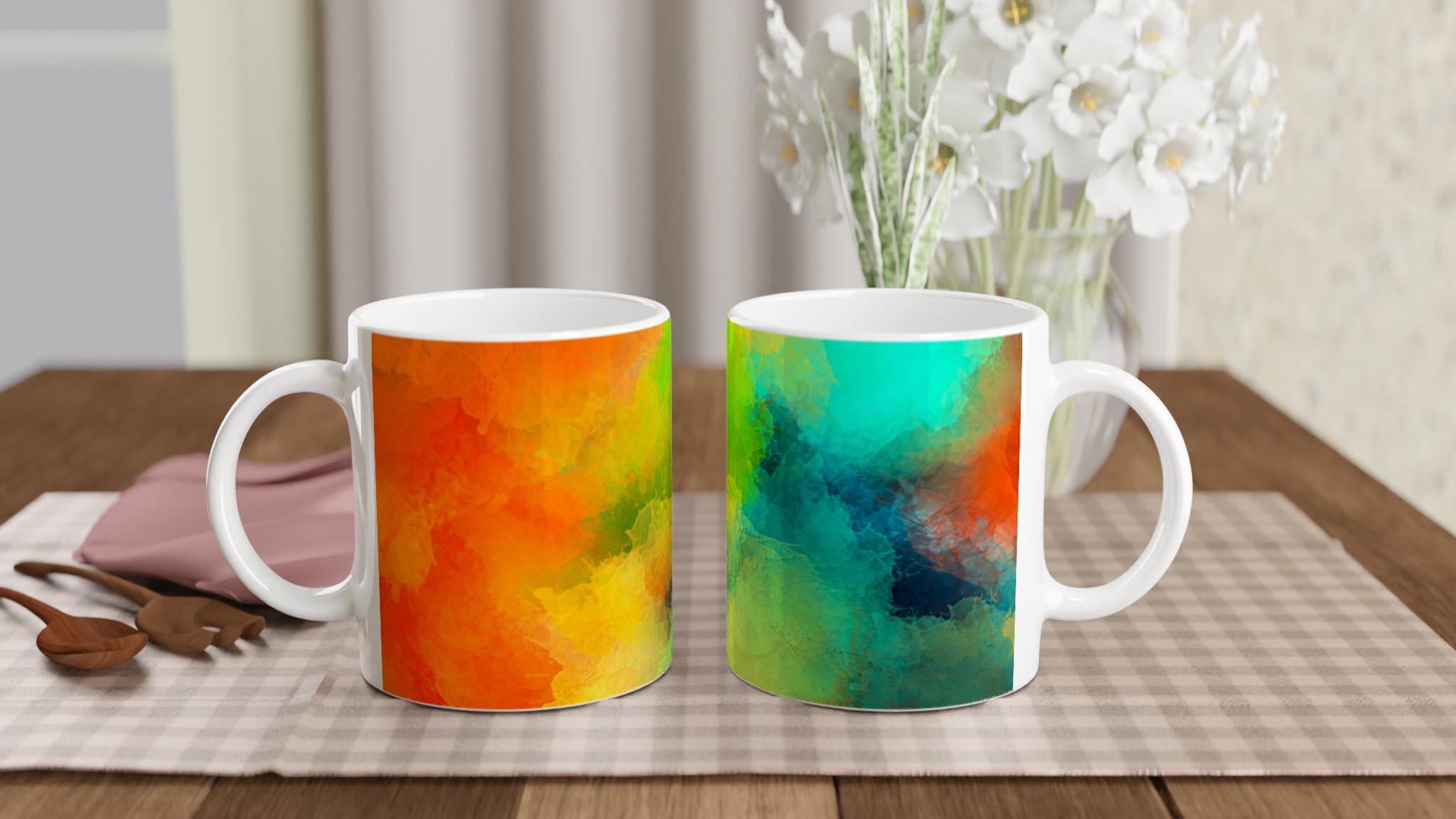 Vit 11oz keramisk mugg med färgstark, abstrakt konst – välj mellan sju livfulla keramikfärger 10 16a88d08-6cdf-4694-9fbf-29cc74b130b9