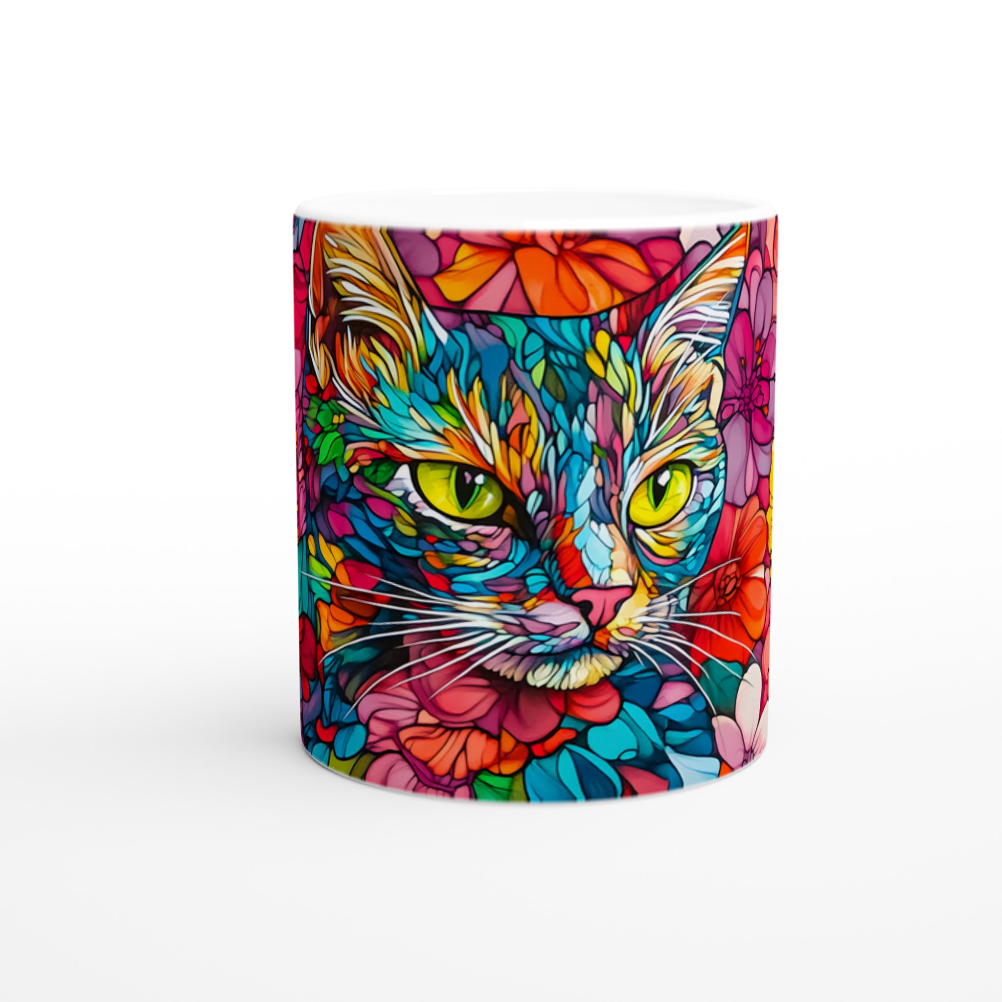 Färgsprakande Katt & Blommor Keramisk Mugg – Konstnärlig 11oz Kaffekopp i Valfri Färg! 8 16c66465-1a94-48c5-9324-565f26364e6f