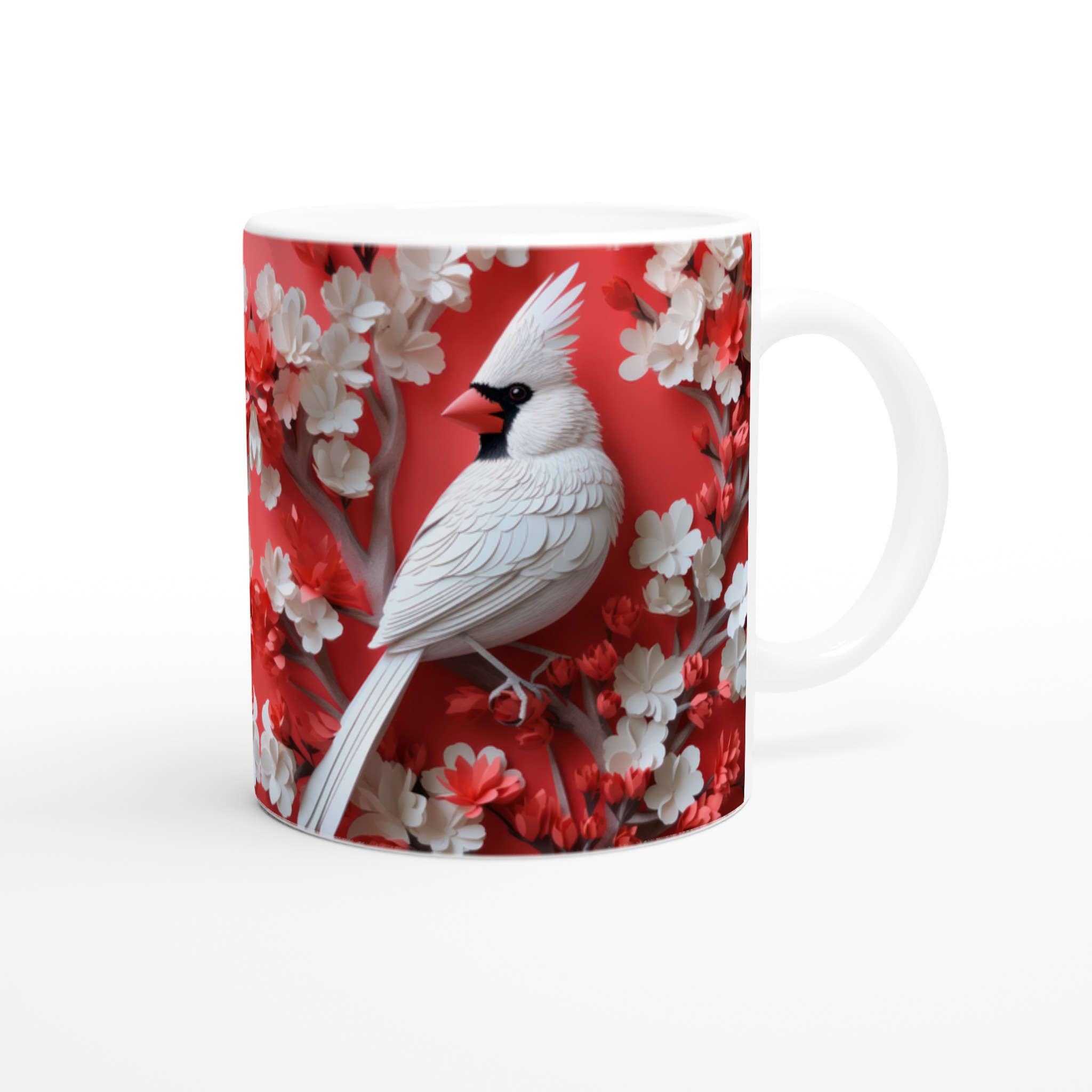 Vit 11oz keramisk mugg med elegant fågel- och blomstermotiv – välj bland sju levande färger 9 16cbef3b-a28b-496d-8528-4994f64e6e6f