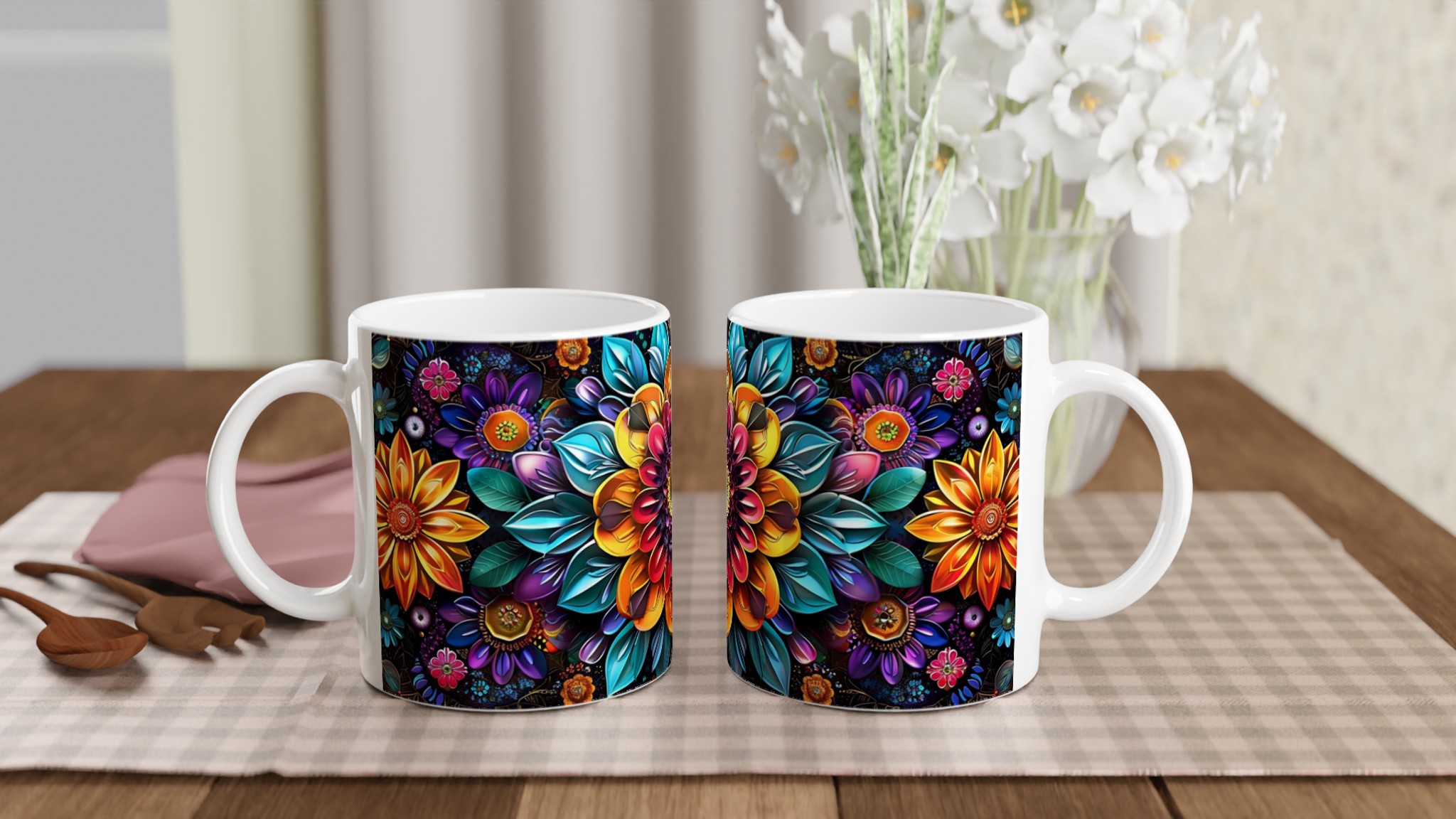Mångfärgad Floral 11oz Keramisk Mugg – Konstfullt Tryck, Välj Bland Flera Färger 10 1710a2f2-ecce-4b5f-8381-0757b3f264ec