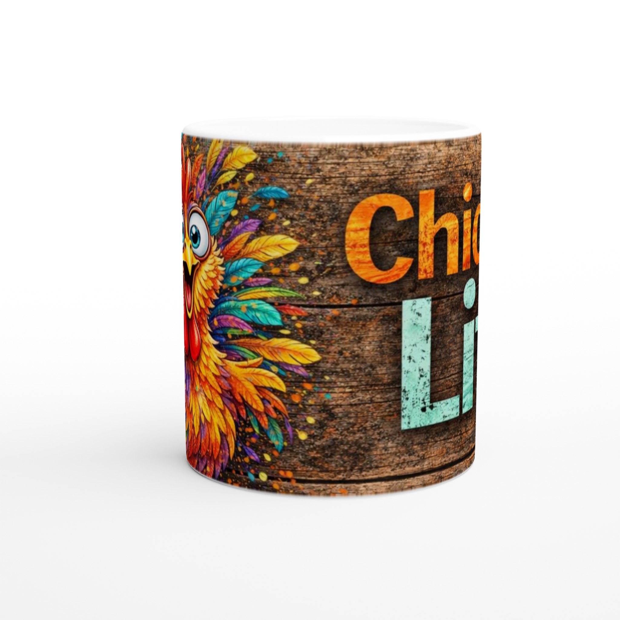 Vit 11oz keramisk mugg med färgstarkt Chicken Life-design i flera livfulla keramfärger 8 176a1911-555a-40e4-aa7c-fb327ac8571c