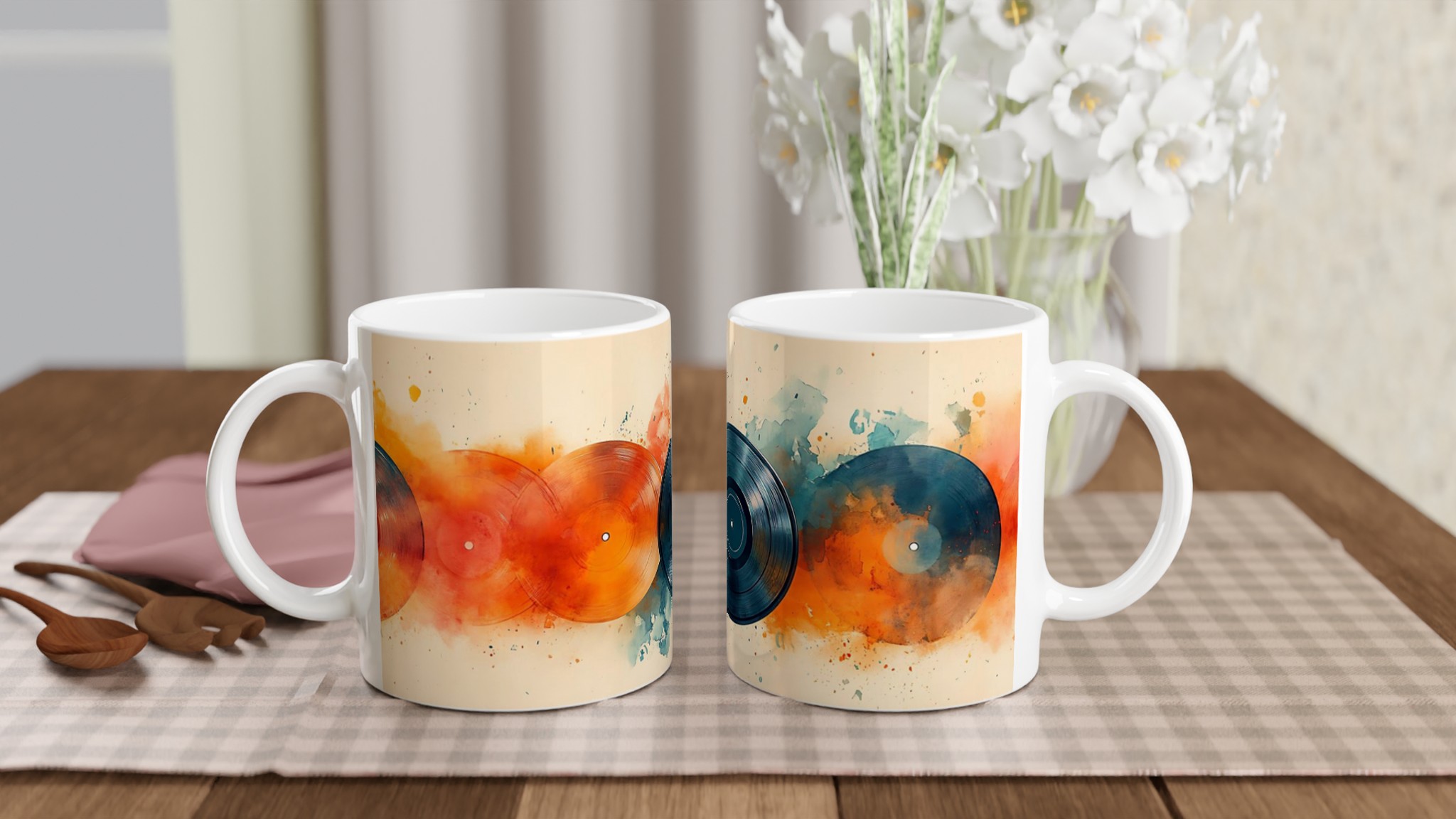 Vit 11oz keramisk mugg med färgstarka vinylskivor – välj din favoritfärg för en unik kaffestund 10 17a8c1a7-0297-4a96-b1ee-dfc709021369