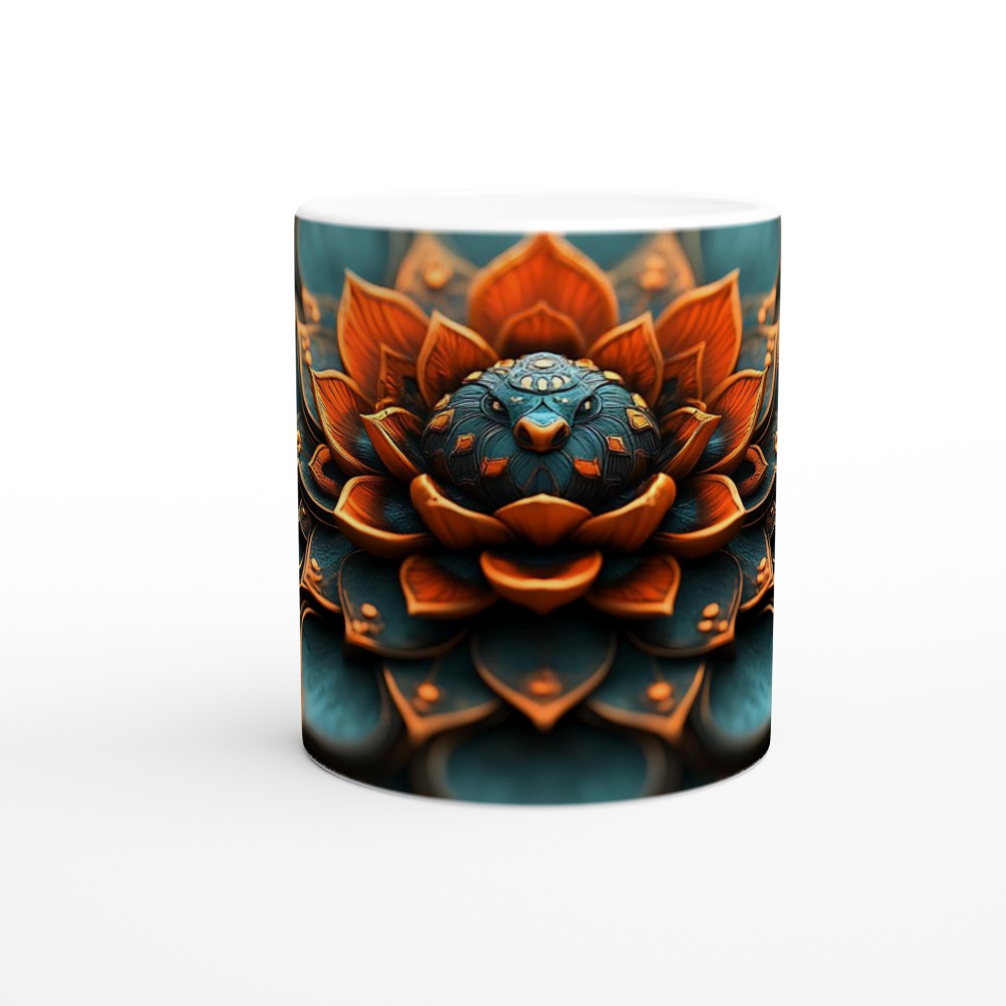 Abstrakt Mandala 11oz Keramikmugg – Teal och Guld Design 8 17adf2c7-994e-4905-8c3e-e2d234b66f6c