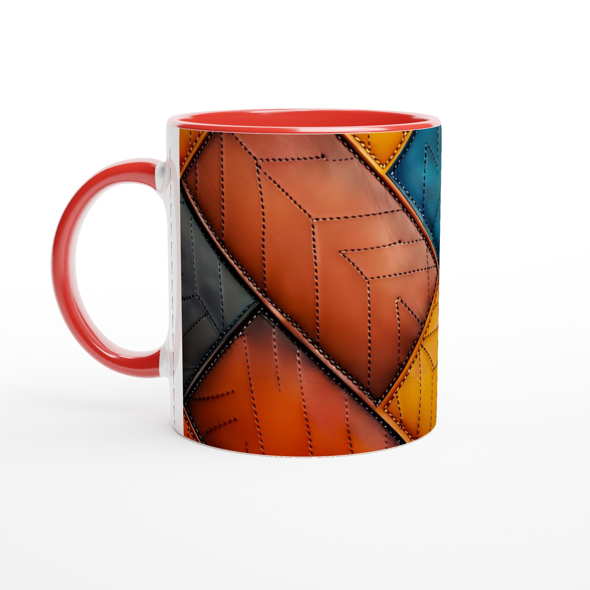 Konstnärlig 11oz Keramisk Mugg – Färgglad Geometrisk Design i Vågad Quiltstil 5 17cb3260-74ae-4de0-a49b-bc65d30d6a2b
