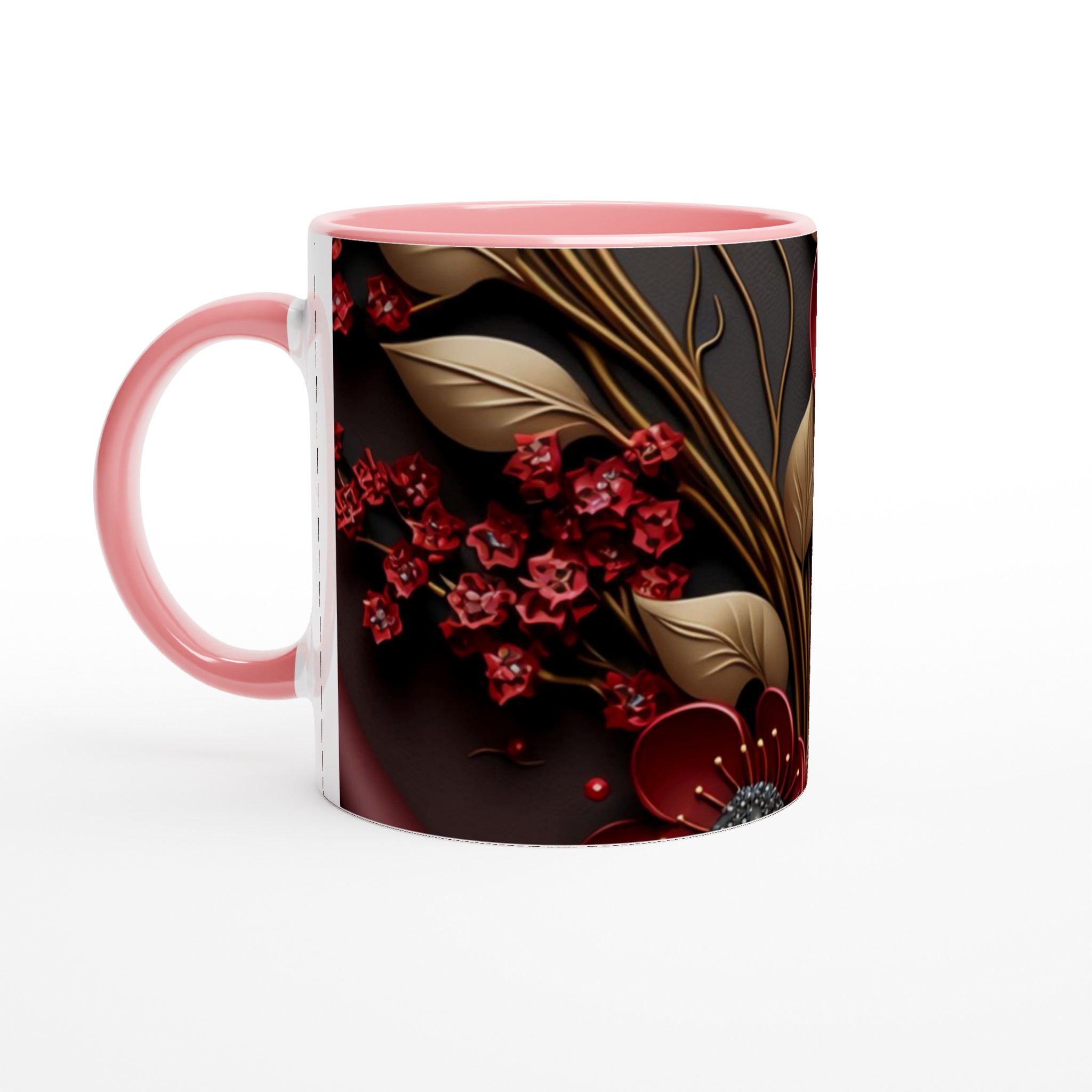 Vit 11oz keramisk mugg med elegant röd och guld blommönster – välj bland sju stilfulla färger 6 17d9aff1-2fcb-430a-9dfc-9dd00c2661f3