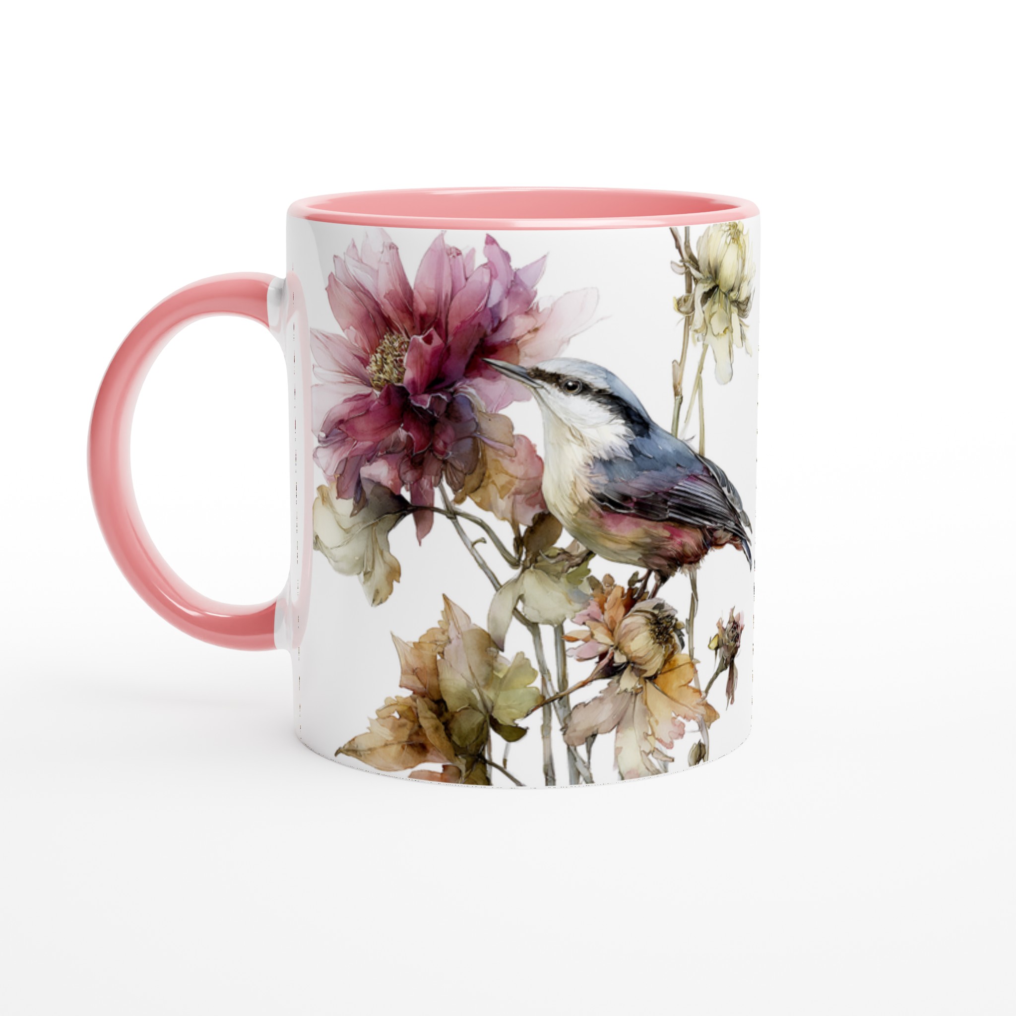 Vit 11oz keramikmugg med elegant fågel- och blomsterdesign – välj bland sju färgstarka nyanser 6 17e59222-e2cb-497c-b5c5-8107c9925826