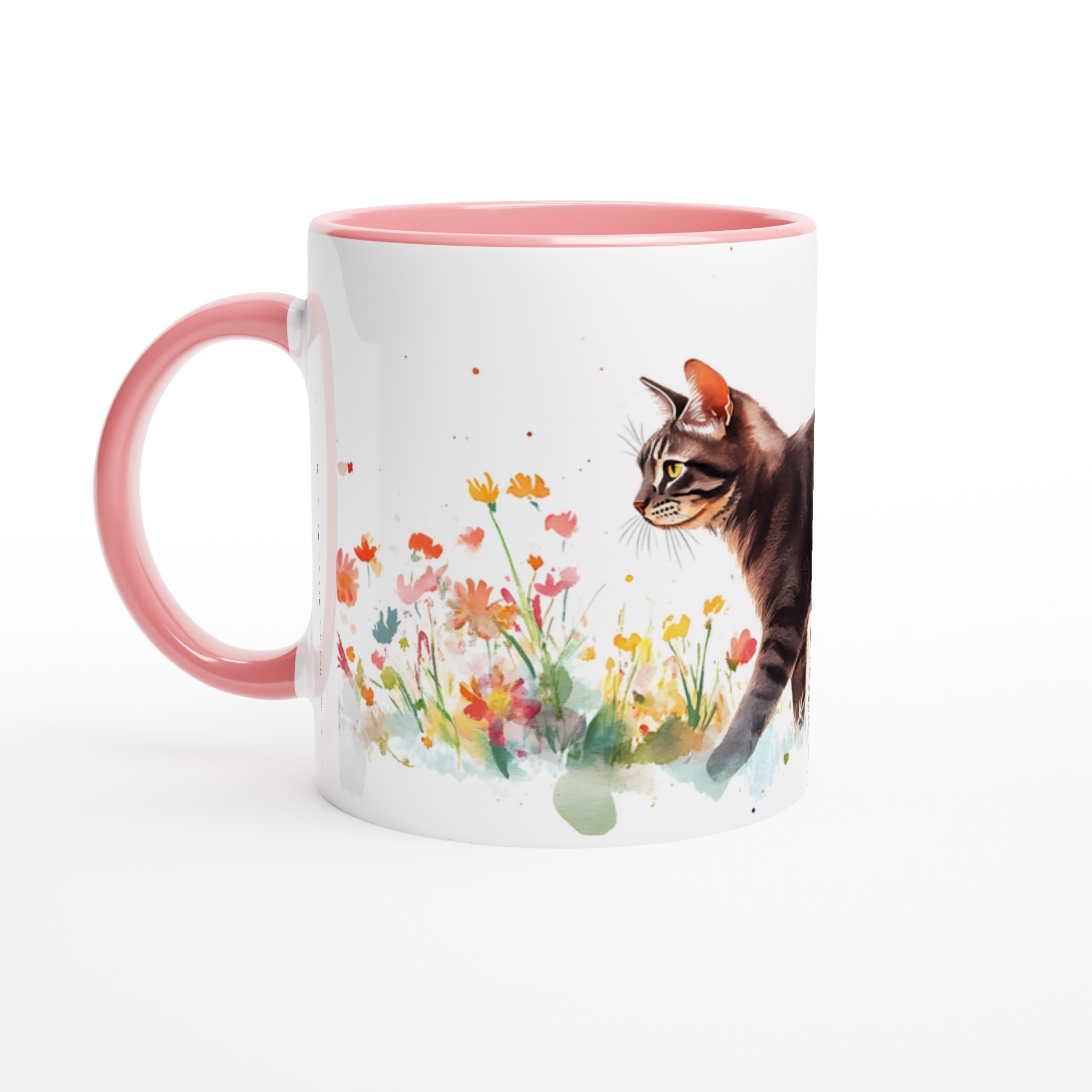 Katt bland Vårblommor - Konstnärlig Keramisk Mugg i 7 Färger | 11oz Högkvalitativ Kaffemugg 6 17f35660-7d73-4063-adef-12a39942032b