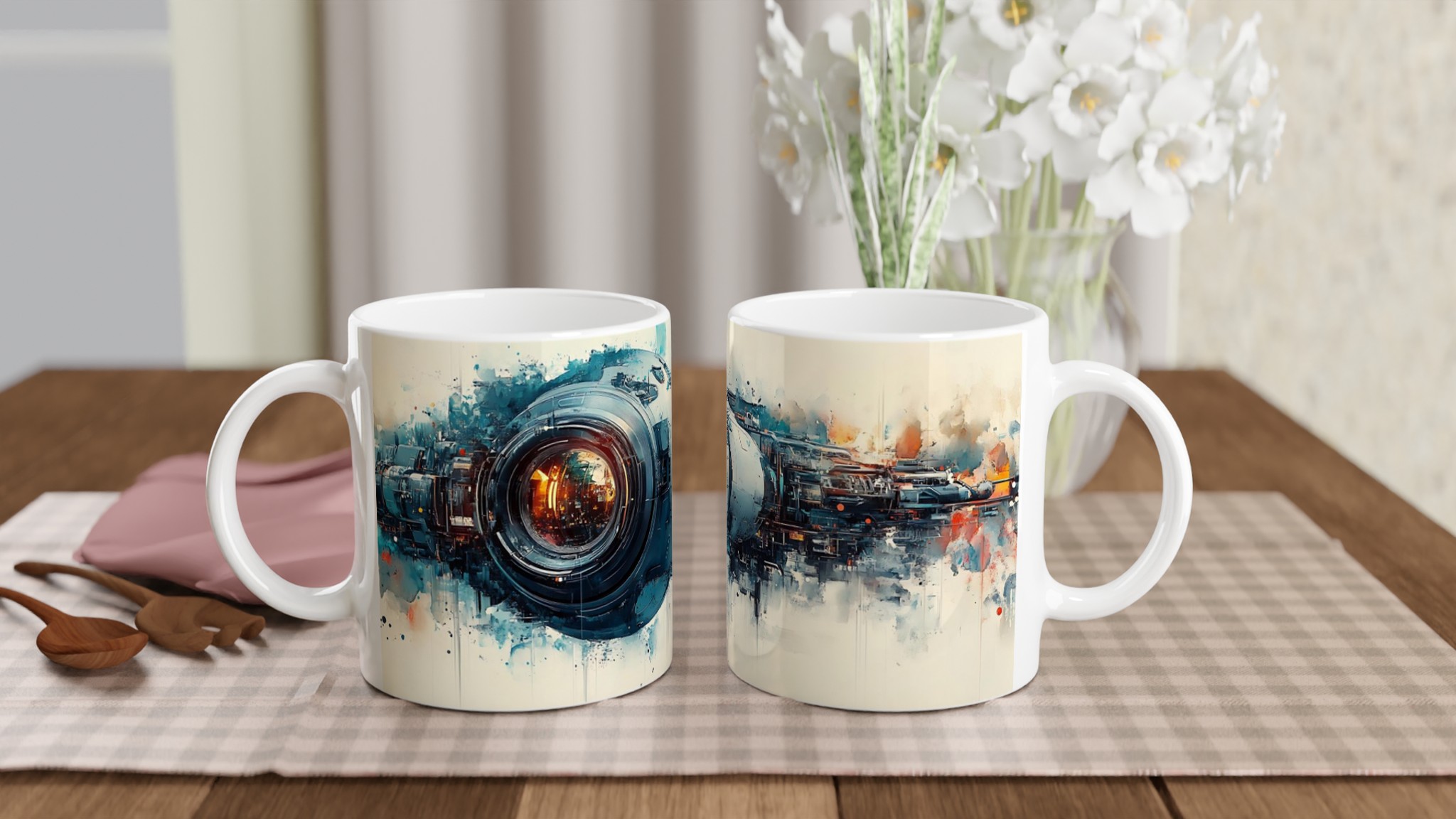 Vit 11oz keramisk mugg med futuristisk rymddesign i flera färger 10 1841419d-9c3c-40d6-a543-0fbad83ab879