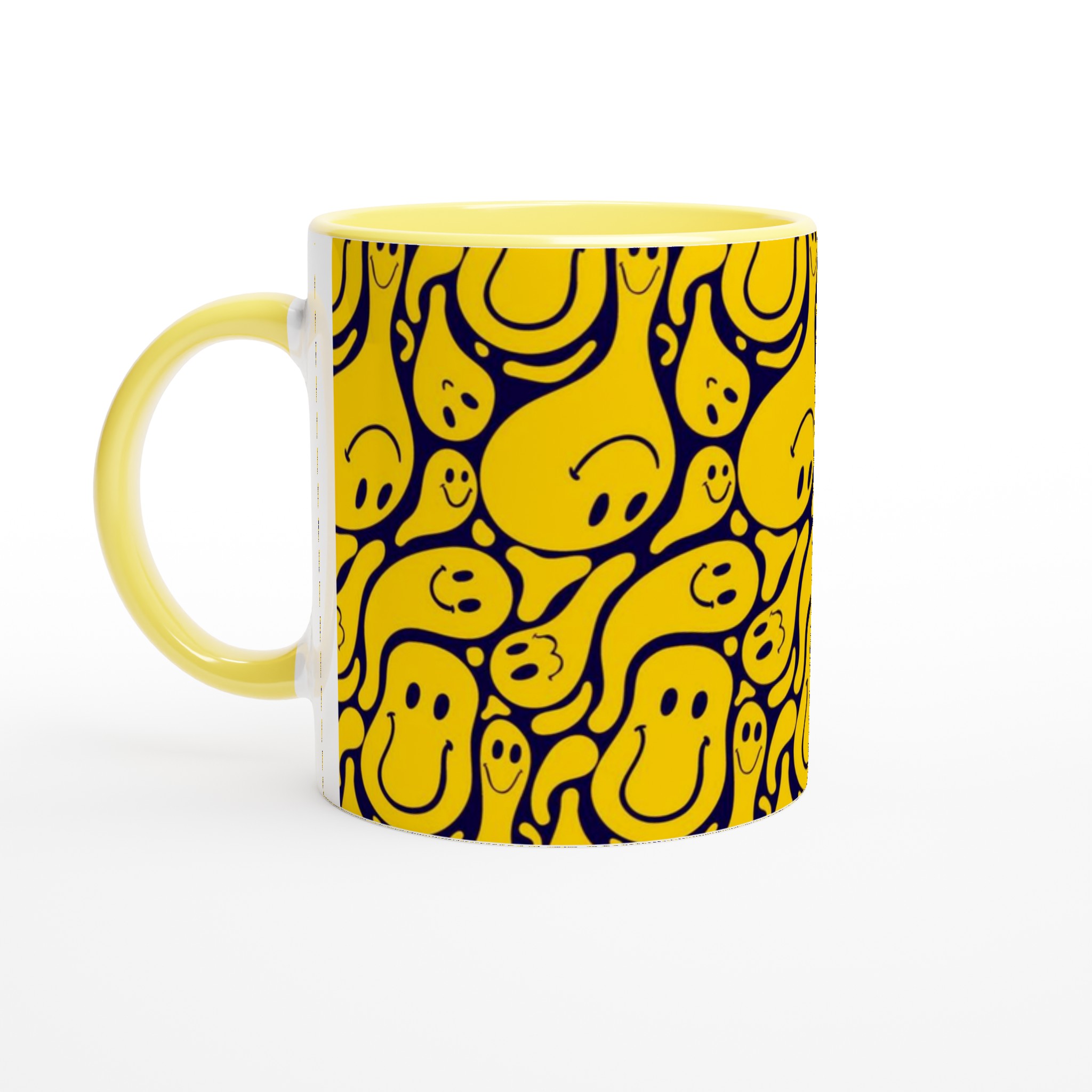 Vit 11oz keramisk mugg med lekfulla gula smileys – välj bland sju livfulla färger 3 1842819b-0843-4623-8482-83d40991d1ee