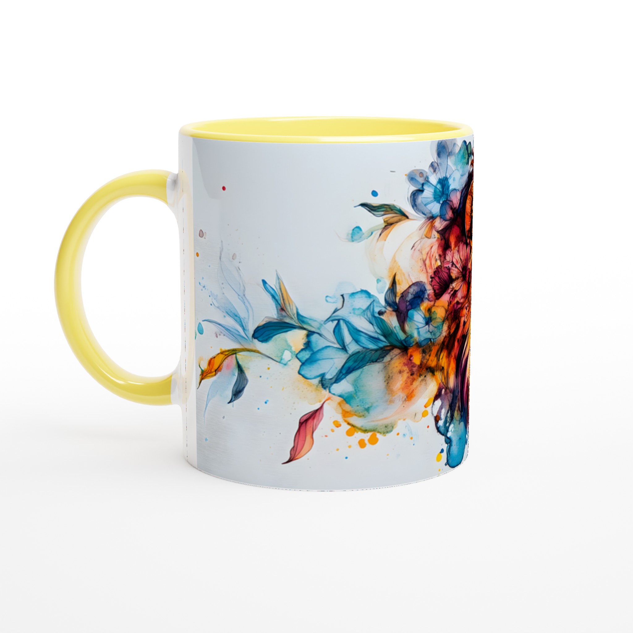 Lejon med Blommor Keramikmugg - Akvarellinspirerad Konst för Kaffeälskare, 11oz i ditt val av 7 färger 3 18774daf-be7c-4482-b7f1-11266c36d061