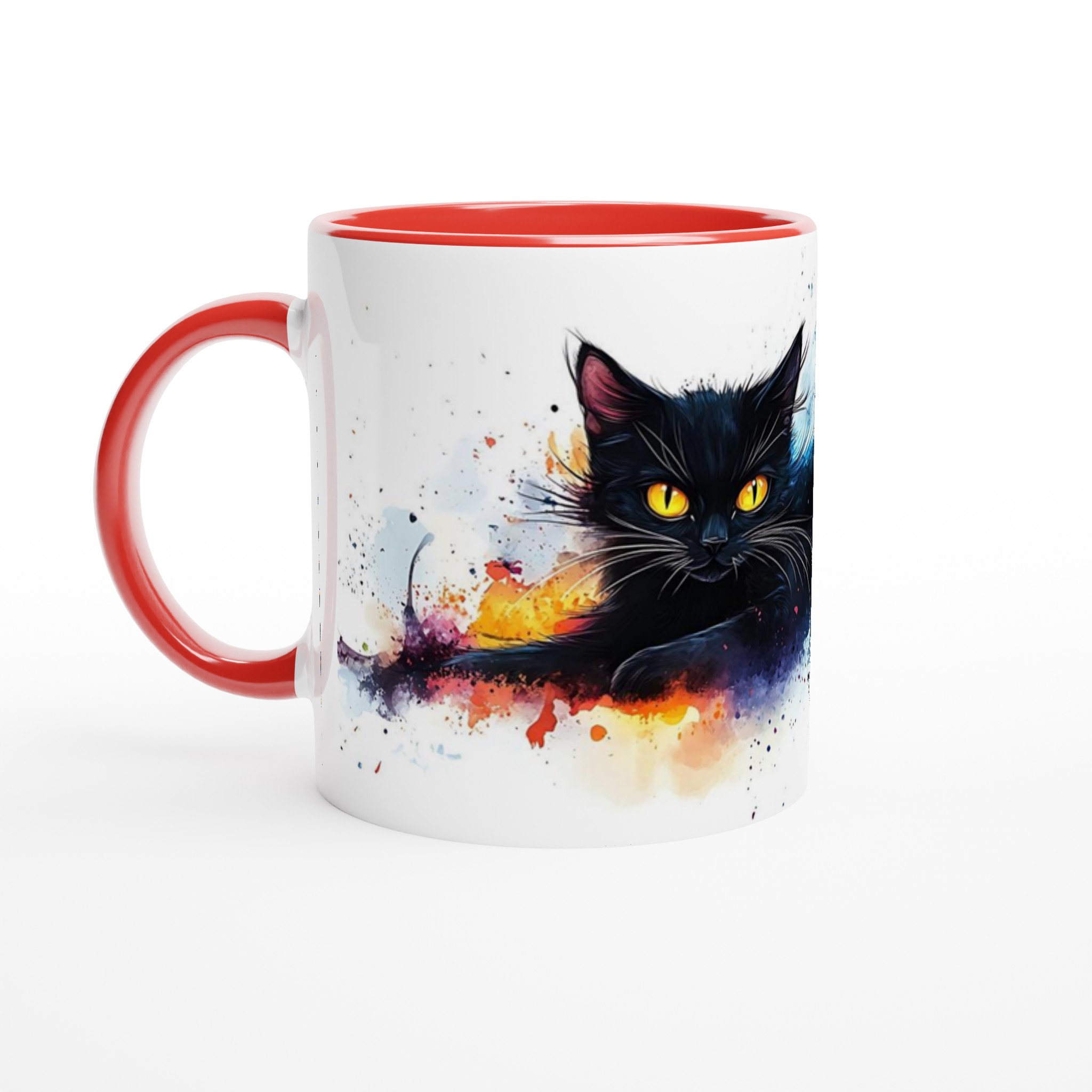 Mystisk Svart Katt Keramikmugg - Akvarell Splash Design i ditt val av 7 färger 5 18a79b33-9b61-49bb-98a4-0bb5b49c0c90