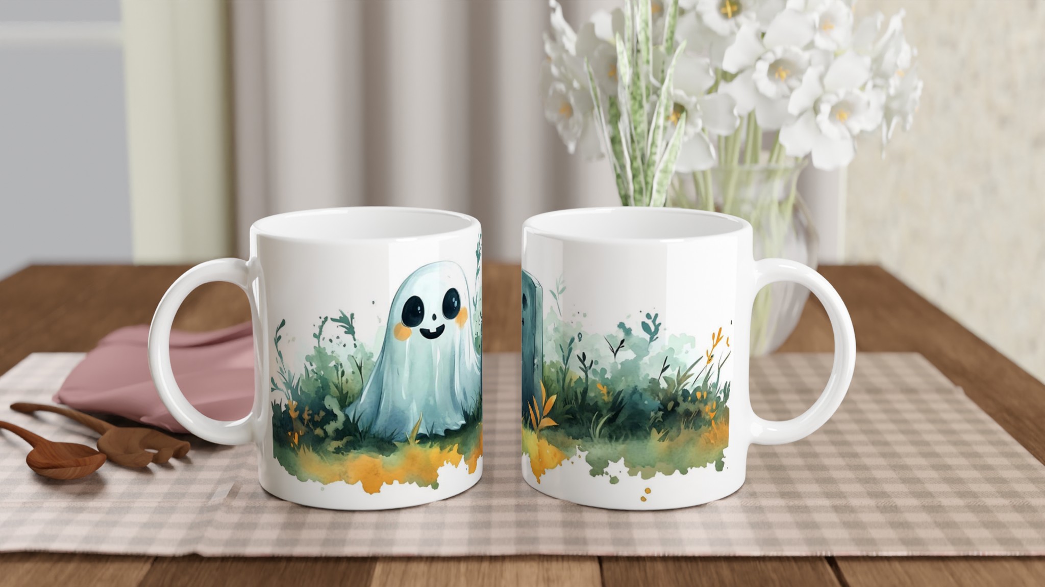 Söt Halloween Spökmugg i Akvarell – Charmig Keramikmugg för Kusliga Kaffestunder, Välj bland Flera Färger 10 194e60f6-e30e-4cdd-88ba-ea23d2048478