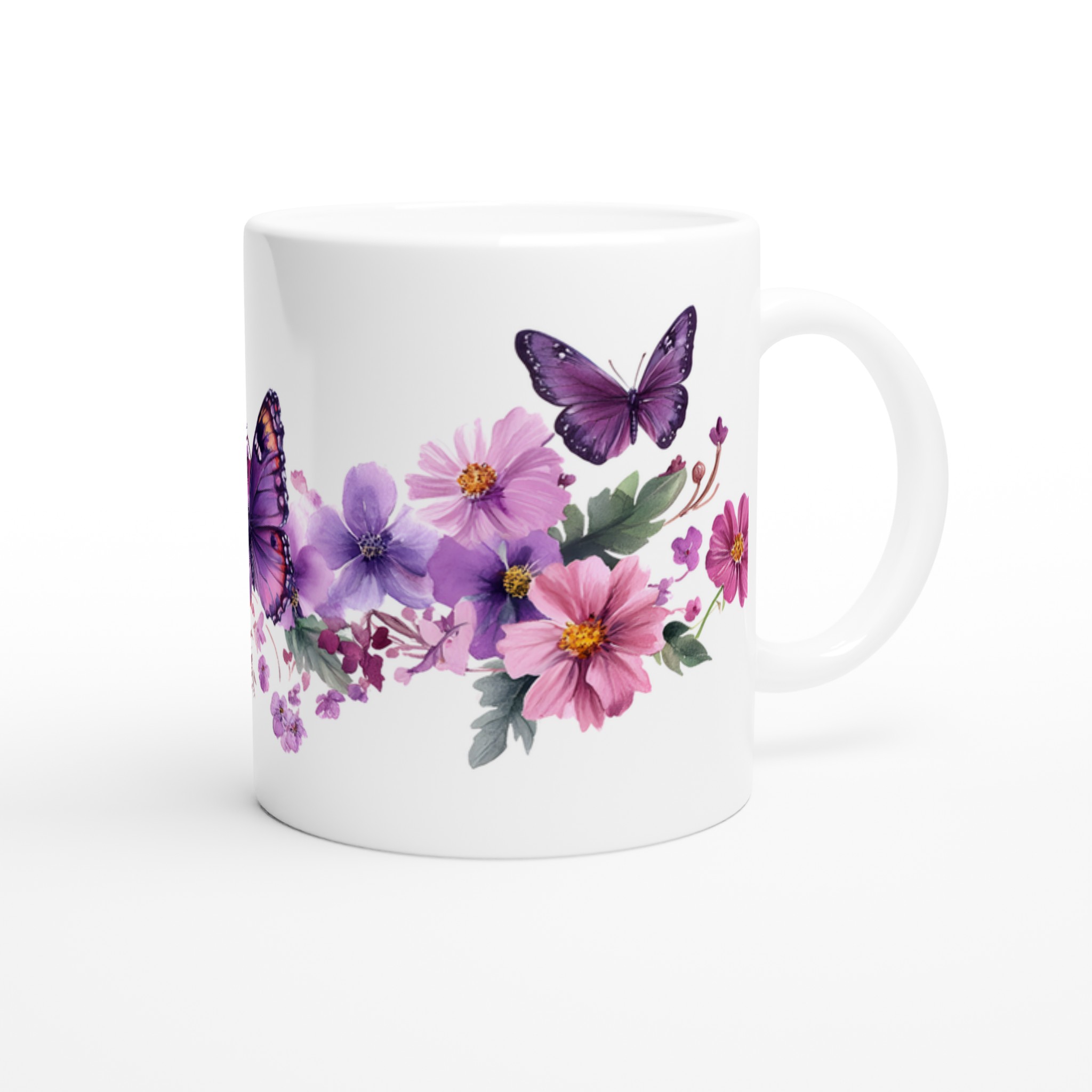 Fjärilsdröm Keramikmugg - Lyxigt Lila Blomster & Fjärilstryck, 11oz Favoritmugg i Valfri Färg 9 199abc78-b187-40fa-8734-85aa031309ed