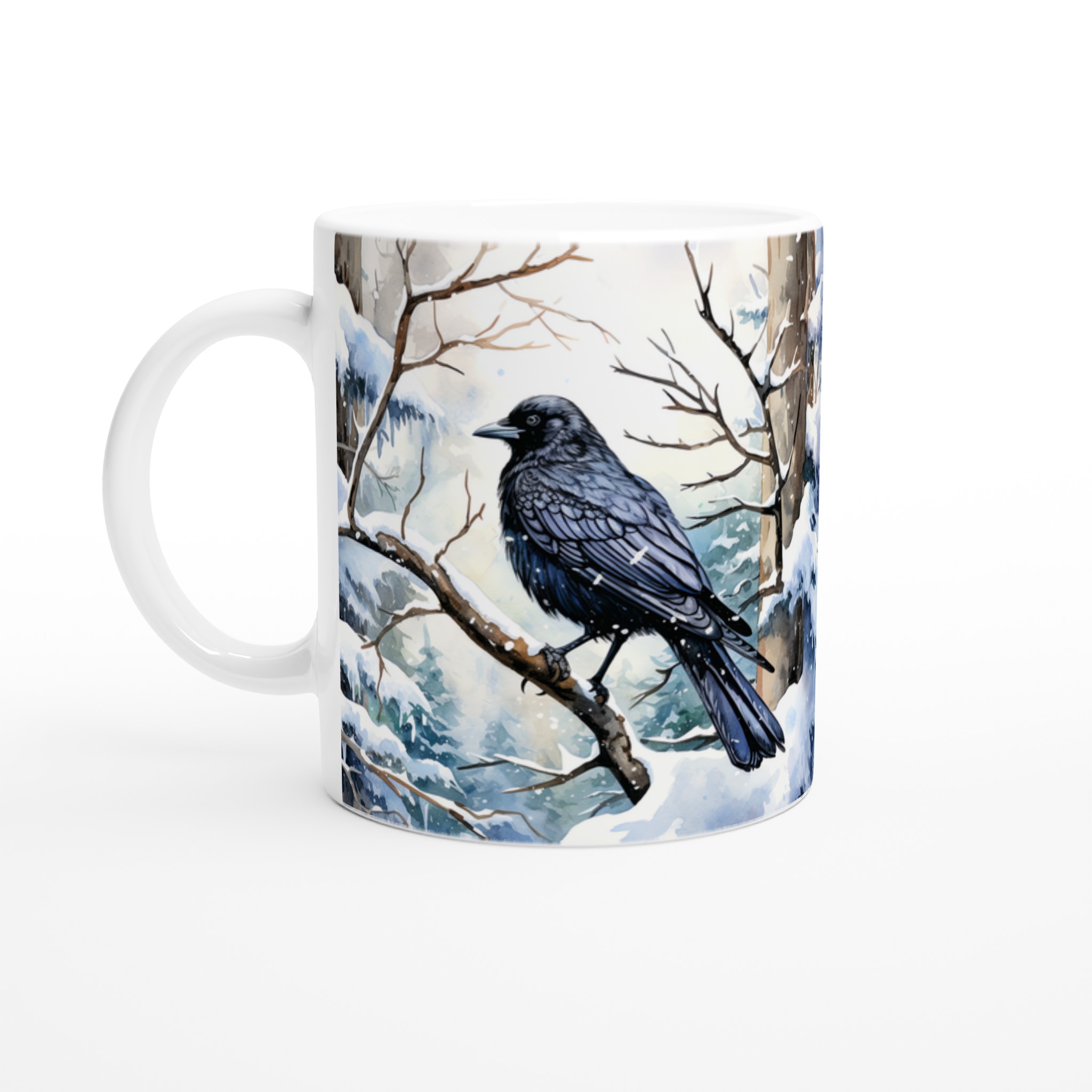 Vit 11oz keramisk mugg med vinterkråka - välj mellan sju eleganta keramiska färger 1 19d767f8-efb0-476d-bb15-ed342db4c21c
