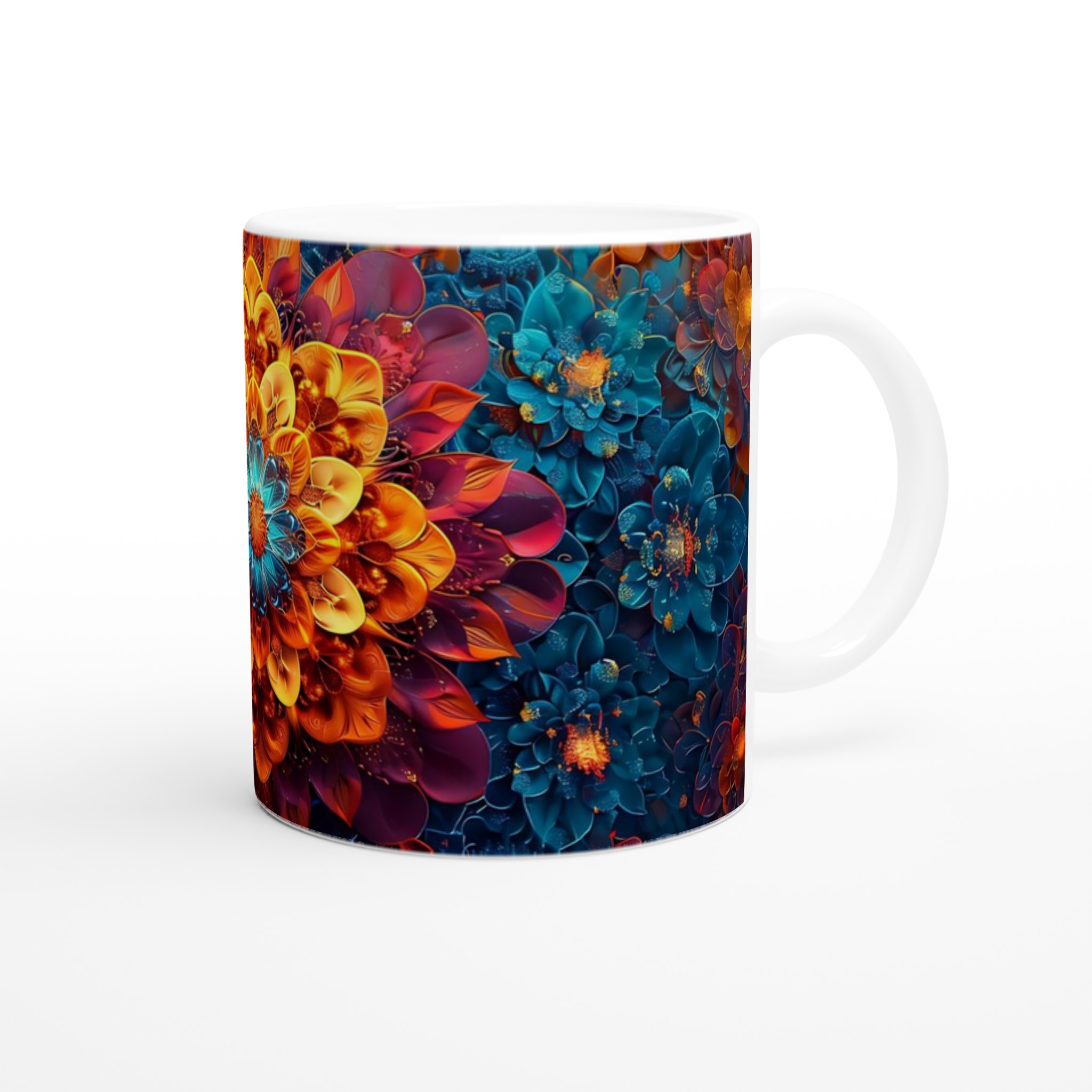 Abstrakt Mandala Konst Mugg – Levande Blomsterdesign i Teal, Guld & Lila, 11 oz Keramisk Kaffekopp 9 19eb4f62-71e8-4ae9-bd47-be2bbe9d91f8