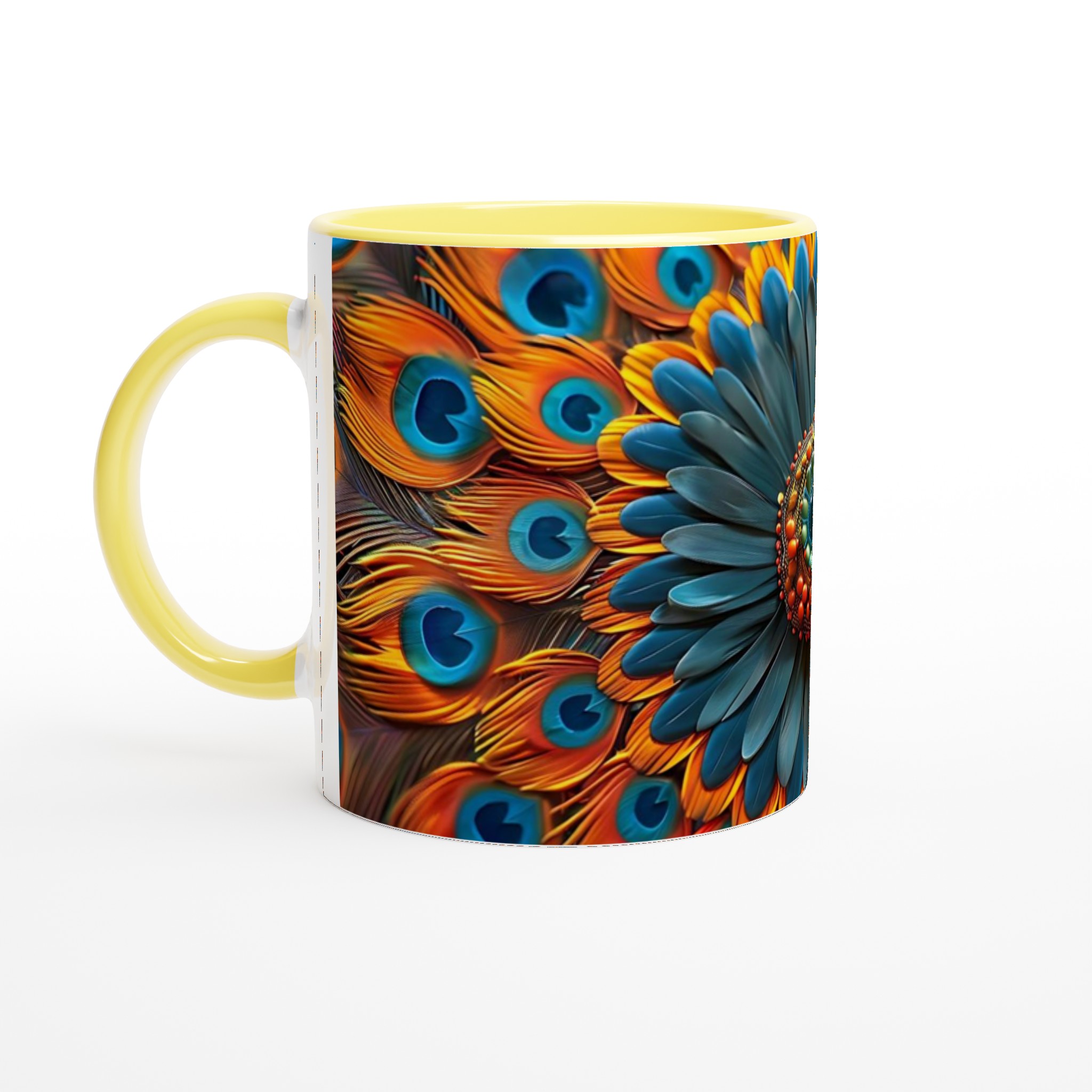 Påfågelinspirerad Keramisk Mugg 11oz - Konstnärliga Fjädrar i Starka Färger 3 1a40c21b-5640-4316-b082-a63ffb658002