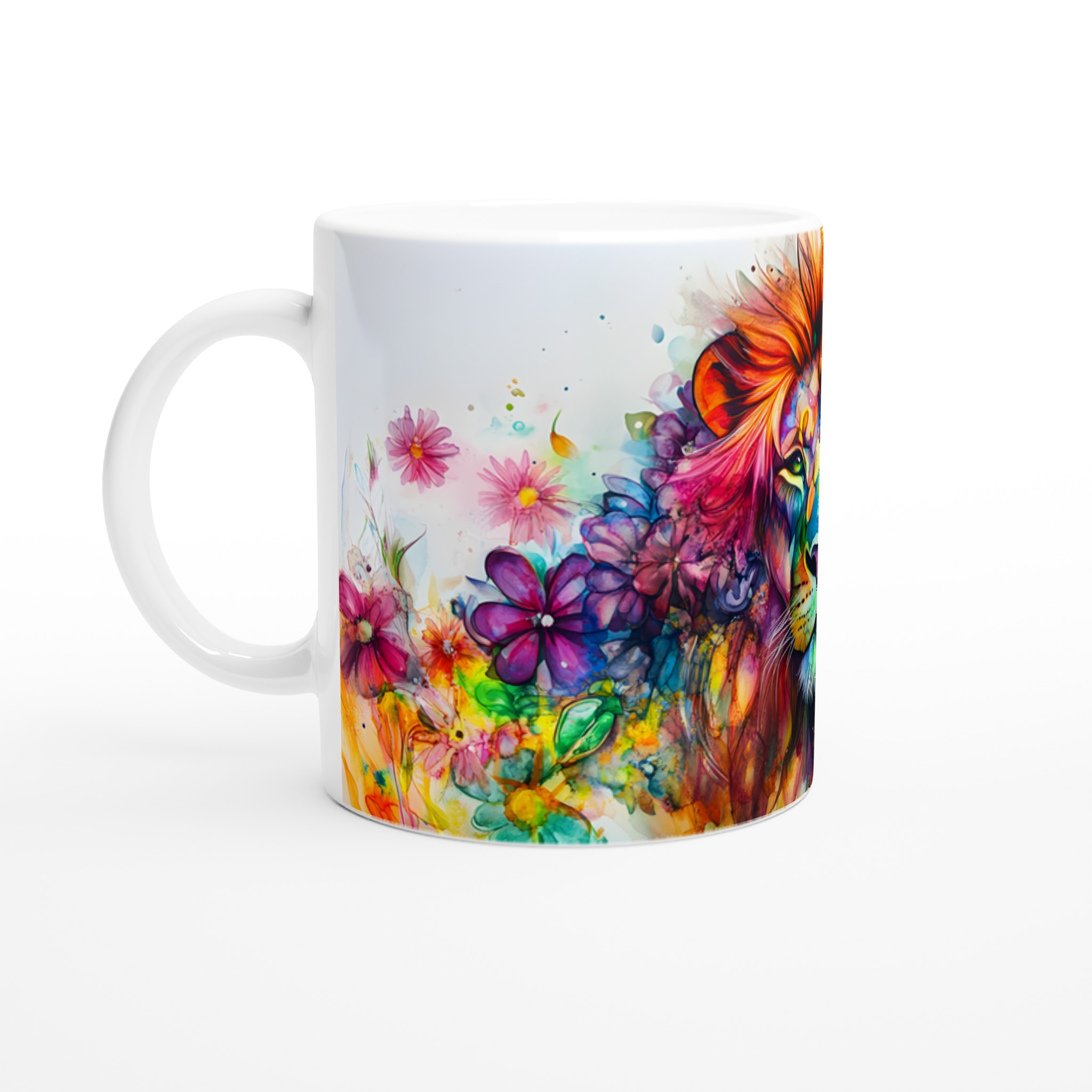Färgglad Lejon Akvarell Mugg – Uttrycksfull 11oz Keramikmugg i Valfri Färg 1 1a6a94a9-8091-4a18-8c4d-1a0f34952817