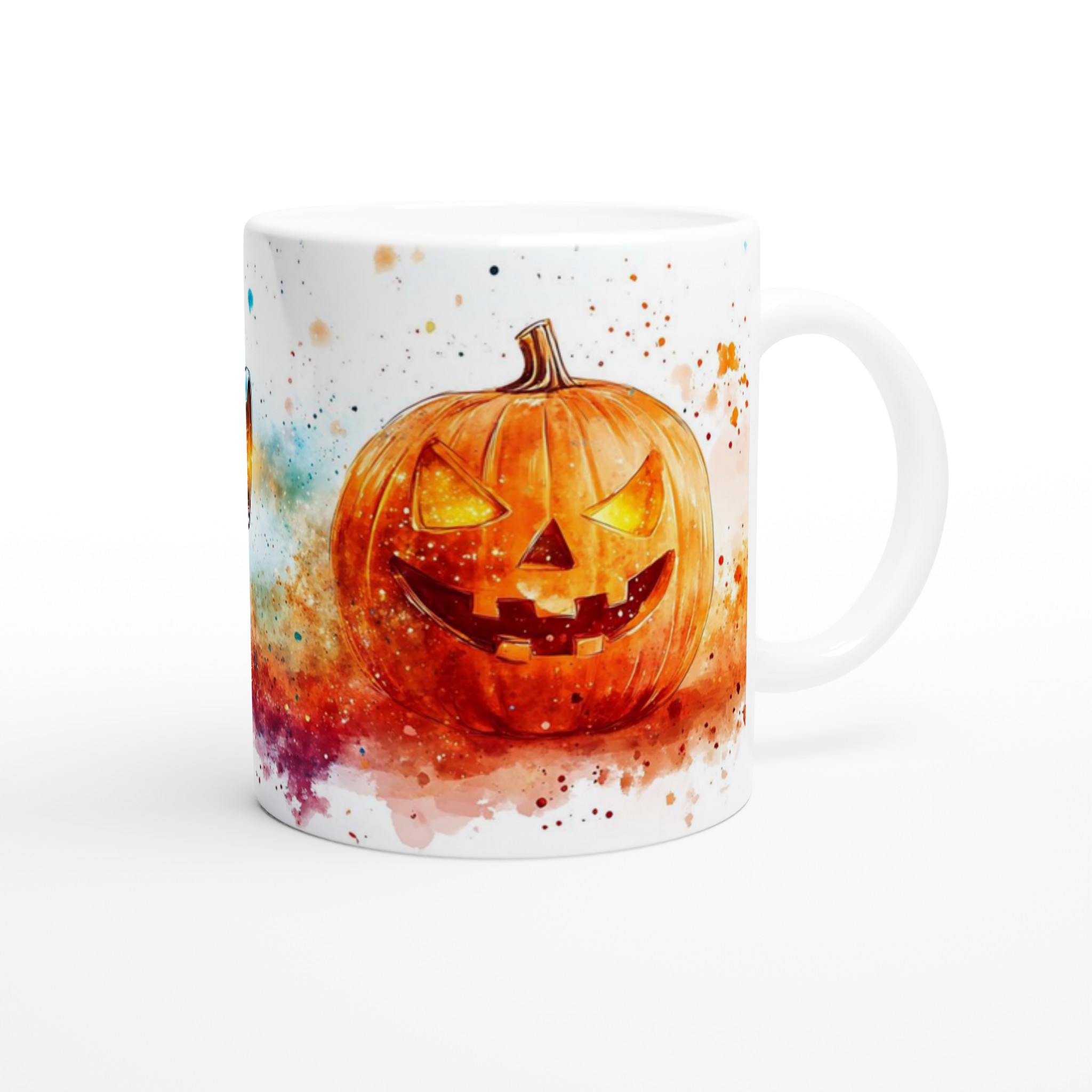 Mystisk Halloween Mugg: Barn med kikare & Lysande Pumpa – Vattenfärgsstil Keramisk Mugg 9 1ada0db0-5d54-4498-b6cb-1dc2b613b127