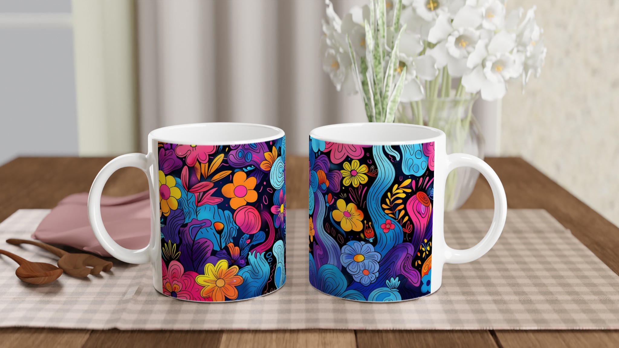 Psykedelisk Blomster Keramikmugg - 11oz, Levande Färger för Ditt Kaffe eller Te 10 1adf7e24-ef8f-411f-8ab1-46deb6042385