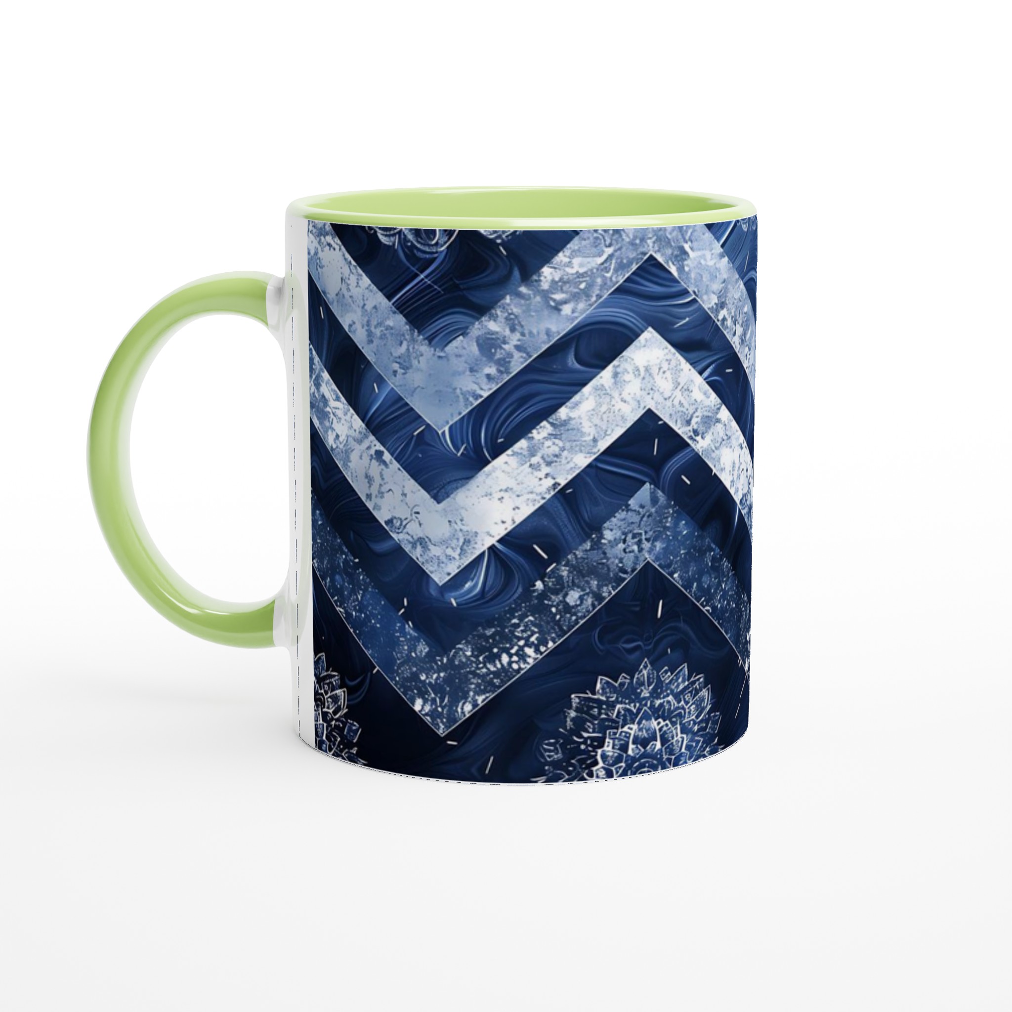 Vit 11oz keramisk mugg med stilren blå zigzag och mandalamönster – välj bland sju färgstarka keramiknyanser 7 1b0ff2f1-4572-4da1-8f32-33559da0676f