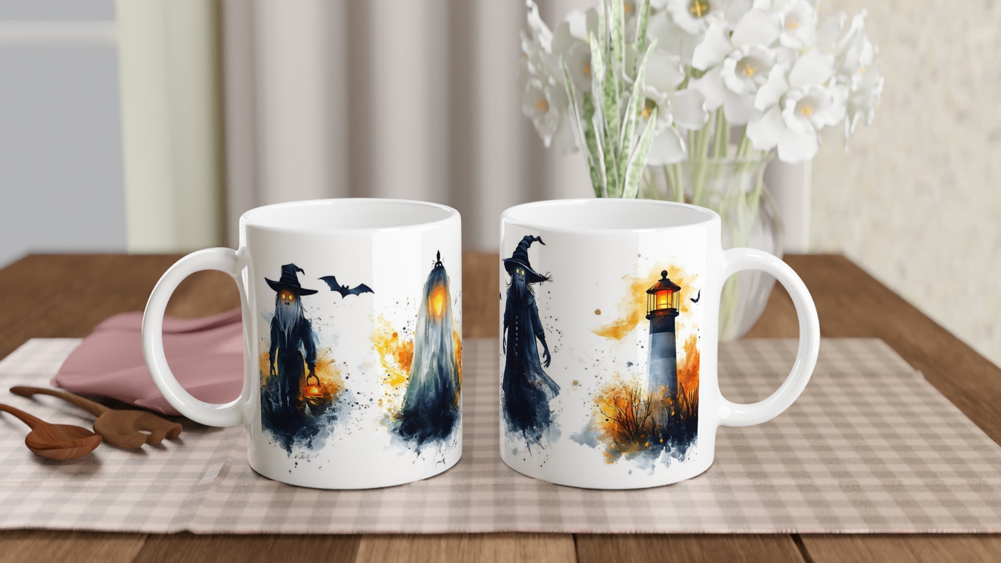 Spöklik Häxa & Fyrtorn Keramisk Mugg – Mystisk Halloween Konst i Ditt Val av Färg 10 1b1995bb-2ca9-4005-be2c-5f9f34fd4066