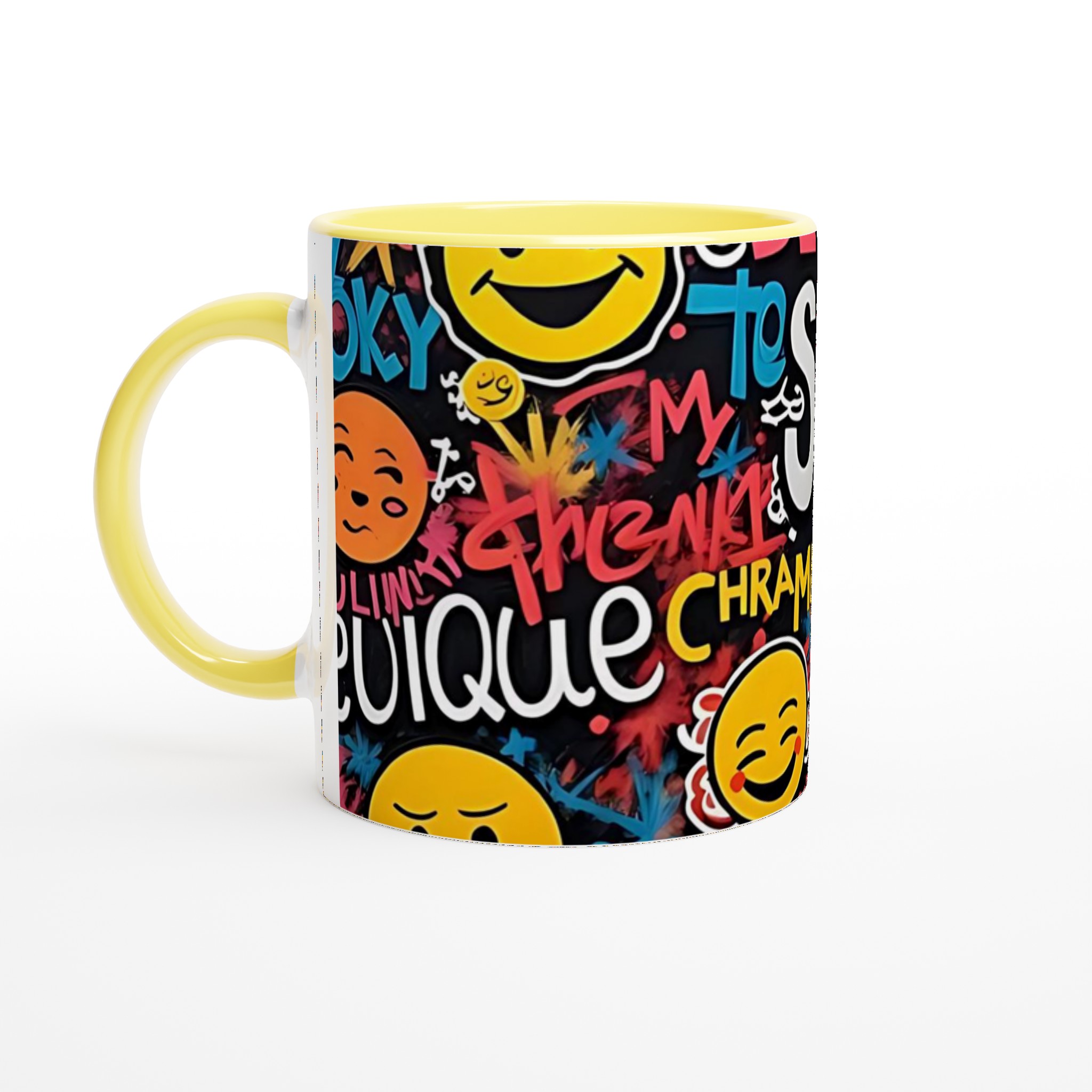Vit 11oz keramisk mugg med färgstarkt graffiti- och smileymotiv – välj din favoritfärg! 3 1bdd3a0e-e0c6-4bab-9197-b9cca677c68a