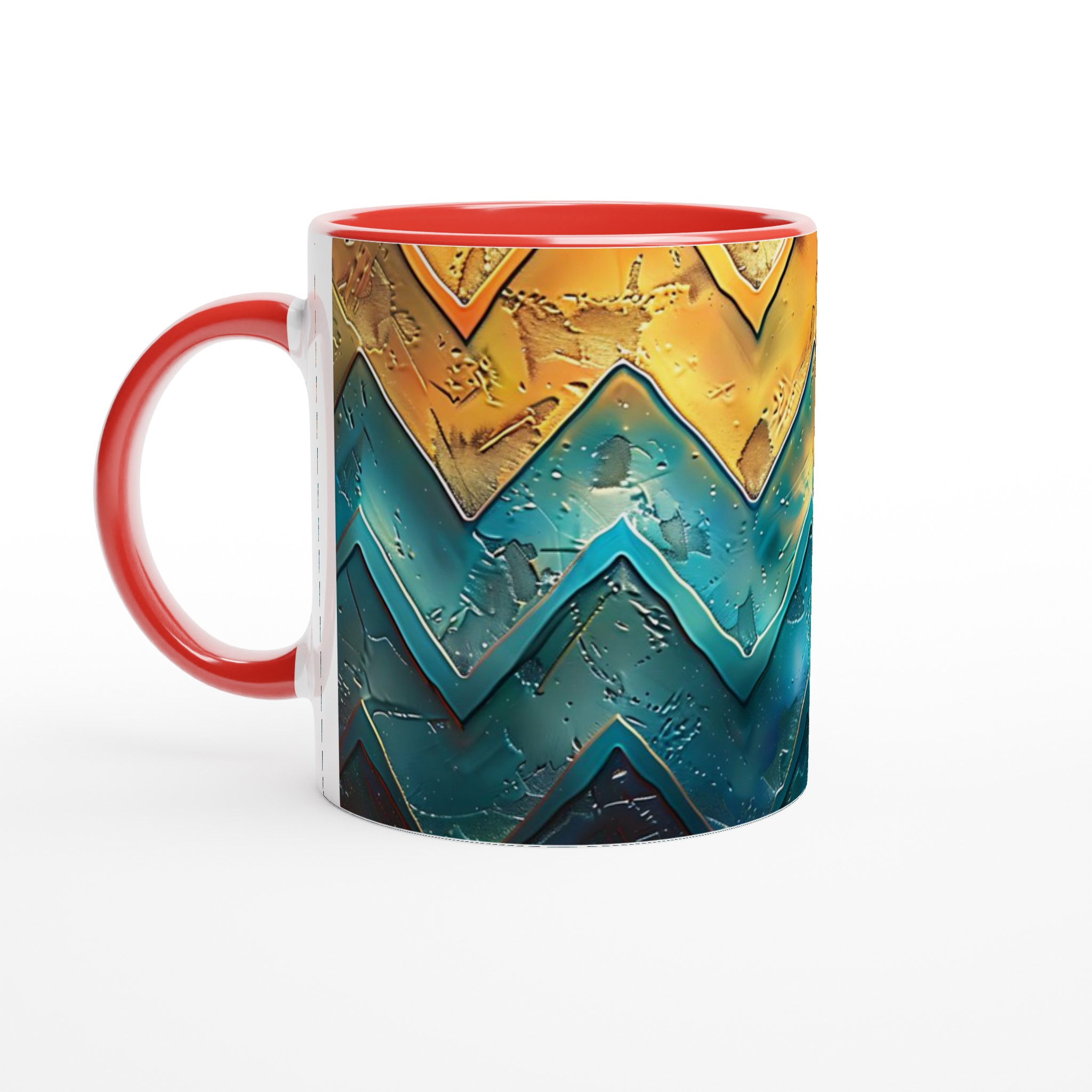 Vit 11oz keramisk mugg med levande zigzag-konst i sprakande färger 5 1c34dc5d-ac1a-4781-a88d-e37b4076e3f0